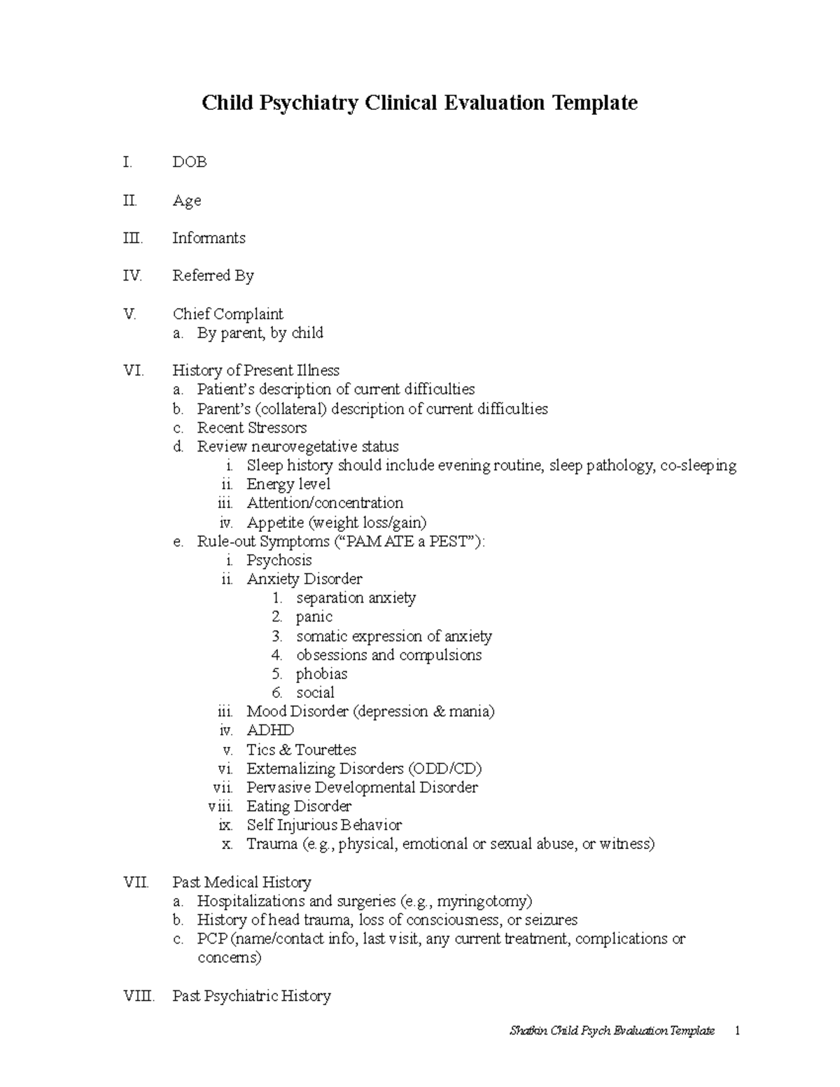 Psychiatric Initial Evaluation Template