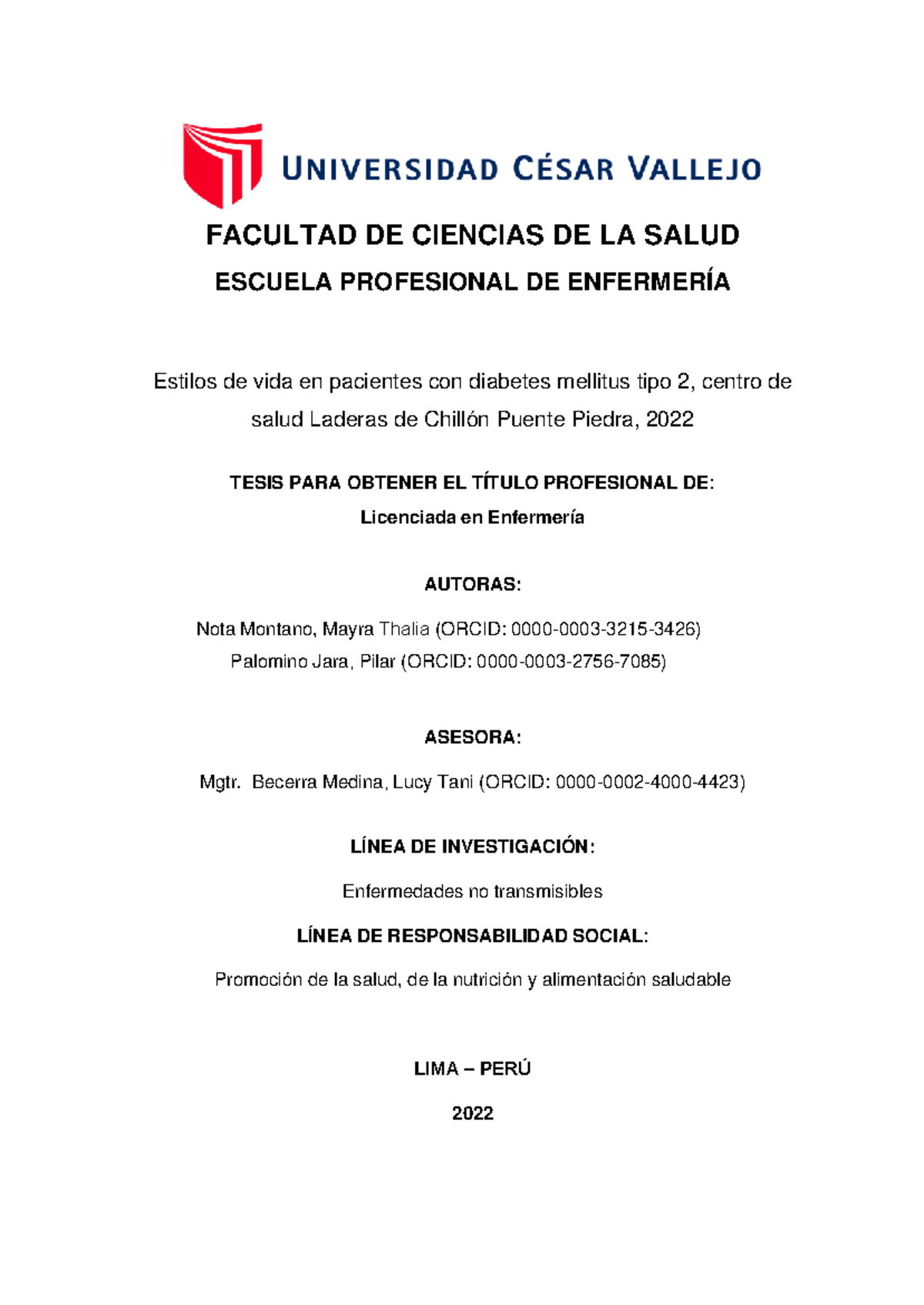 Nota MMT-Palomino JP-SD - FACULTAD DE CIENCIAS DE LA SALUD ESCUELA ...