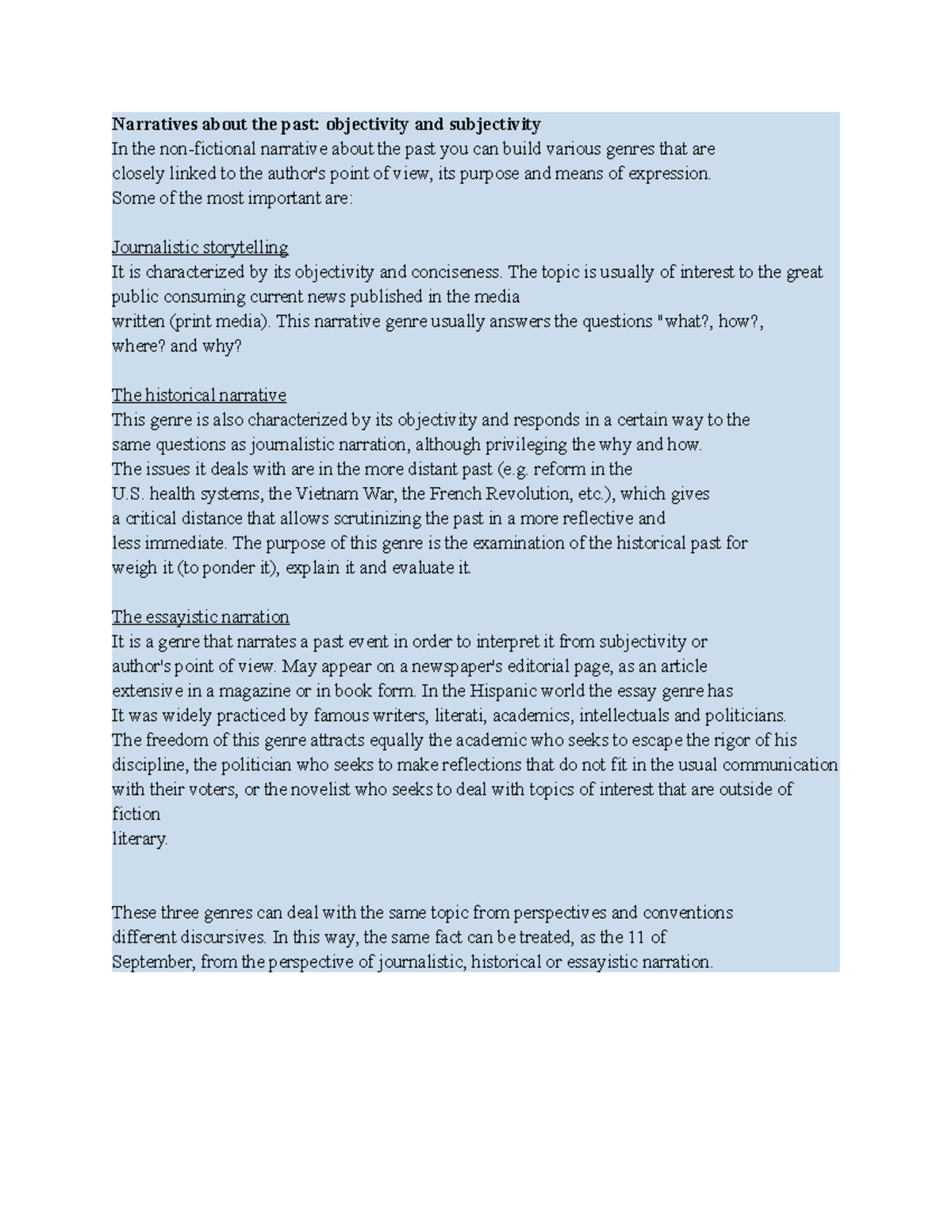Narratives about the past objectivity and subjectivity - Some of the ...