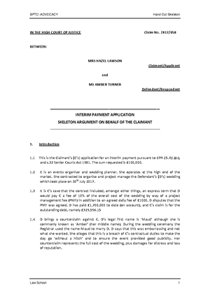SGS 4 Sample Skeleton (Claimant) - IN THE COUNTY COURT SITTING AT ...