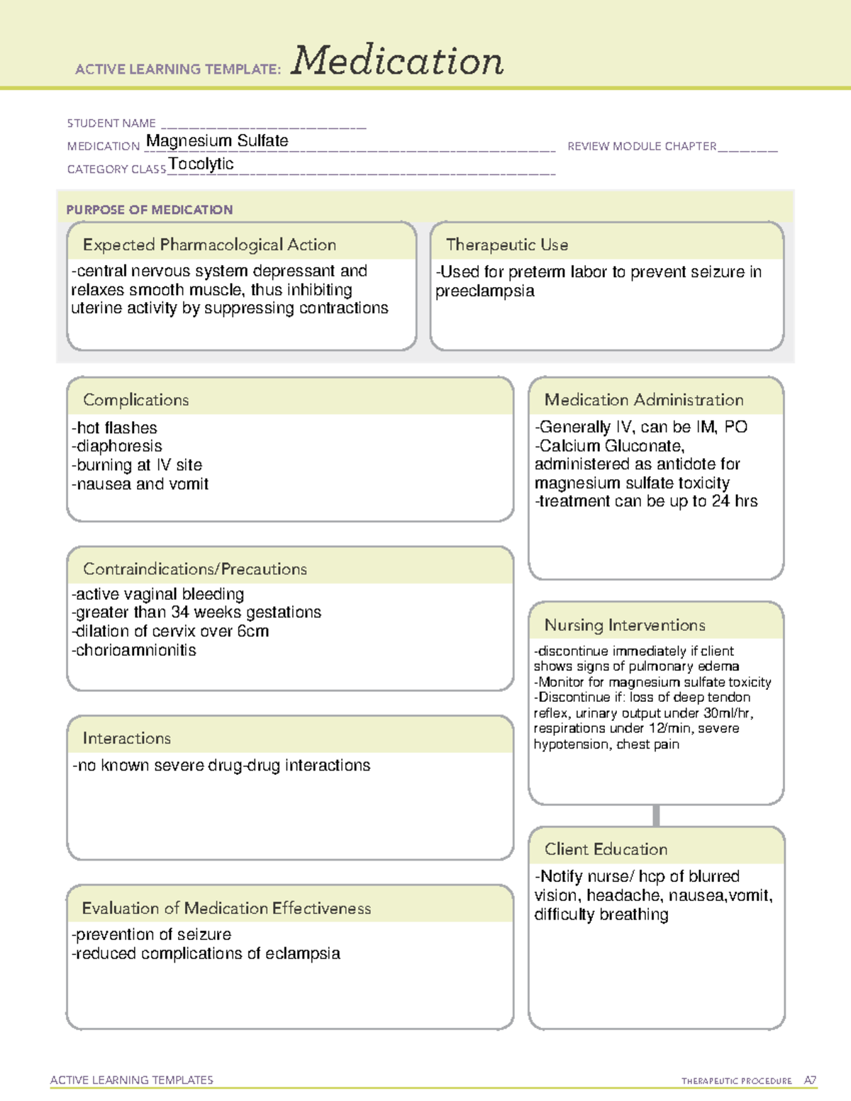 medication Magnesium sulfate - ACTIVE LEARNING TEMPLATES THERAPEUTIC ...