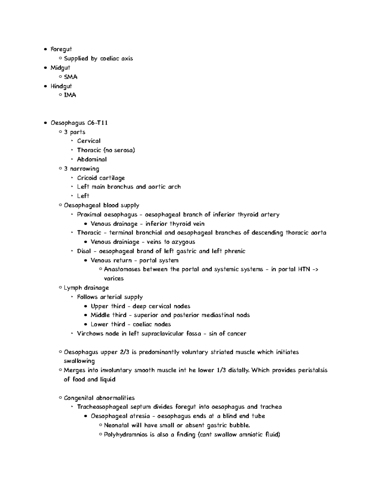 Gastro Upper GI anatomy - Foregut Supplied by coeliac axis Midgut SMA ...