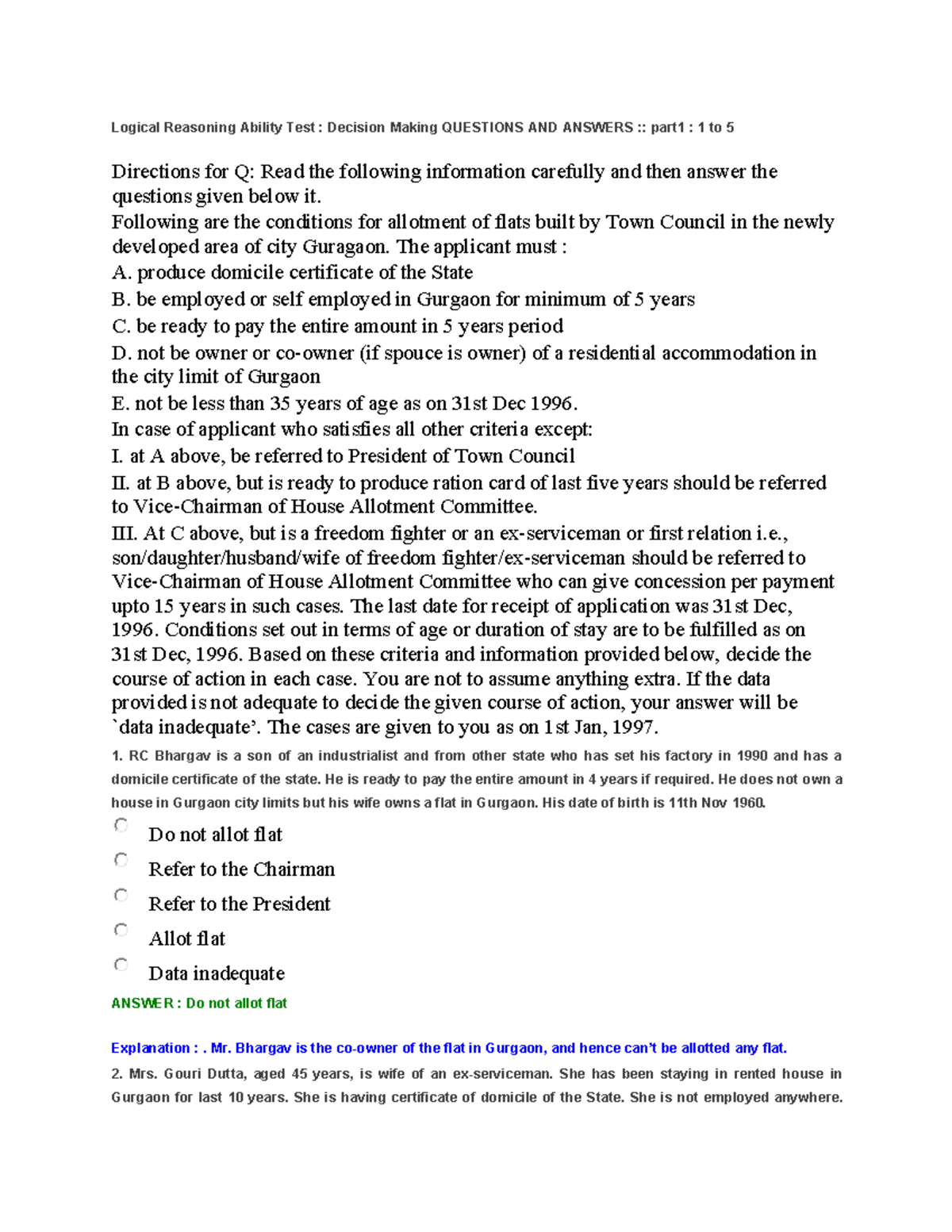 Logical Reasoning Ability Test - Following are the conditions for ...
