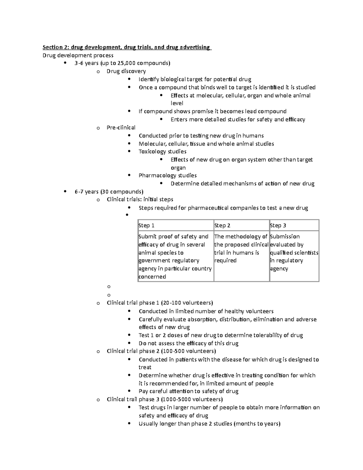 Pharm 100 Module 1 section 2 - Section 2: drug development, drug trials ...