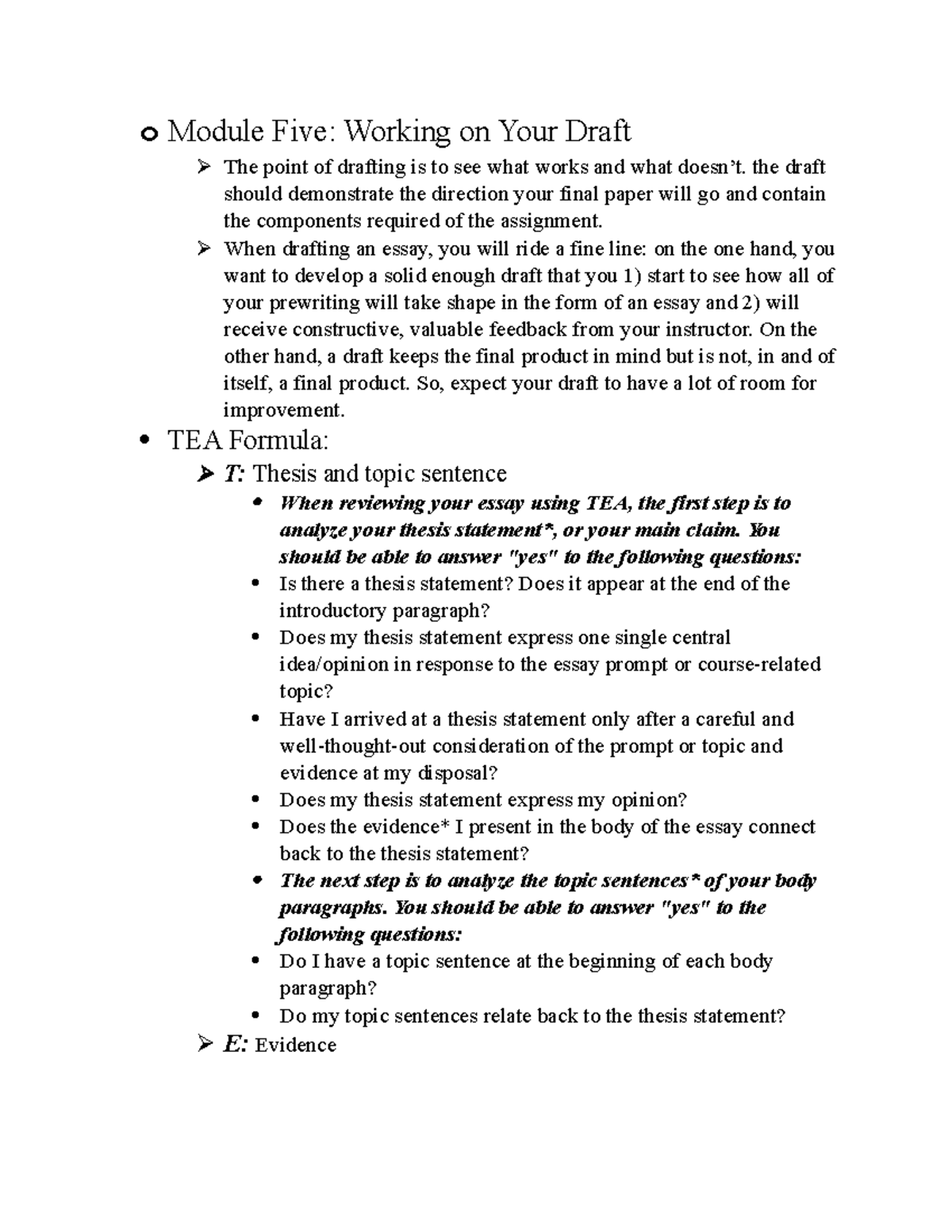 Module 5 ENG. COMP. Notes - o Module Five: Working on Your Draft The ...
