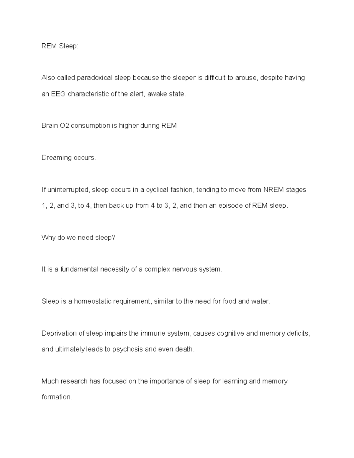 Lecture 8 Part 7 REM Sleep Also called paradoxical sleep because the
