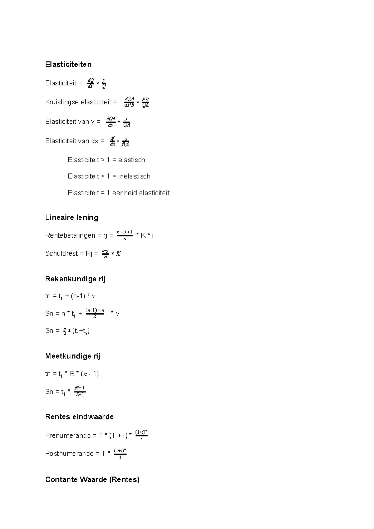 Formuleblad Wiskunde - Groot Aantal Formules Gevonden In De Colleges En ...