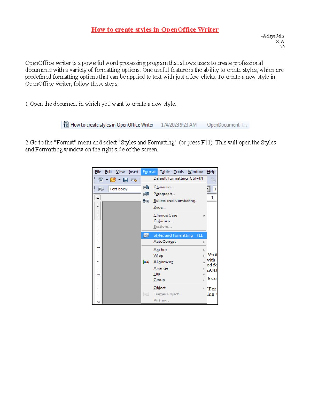 Document from Aditya Jain - How to create styles in OpenOffice Writer ...