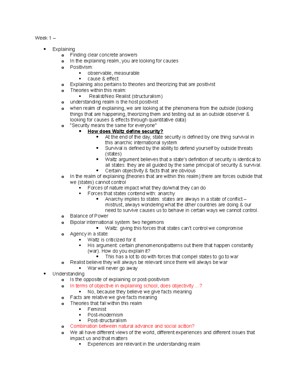 INR 4603 Notes Week 1 Explaining o Finding clear concrete answers o