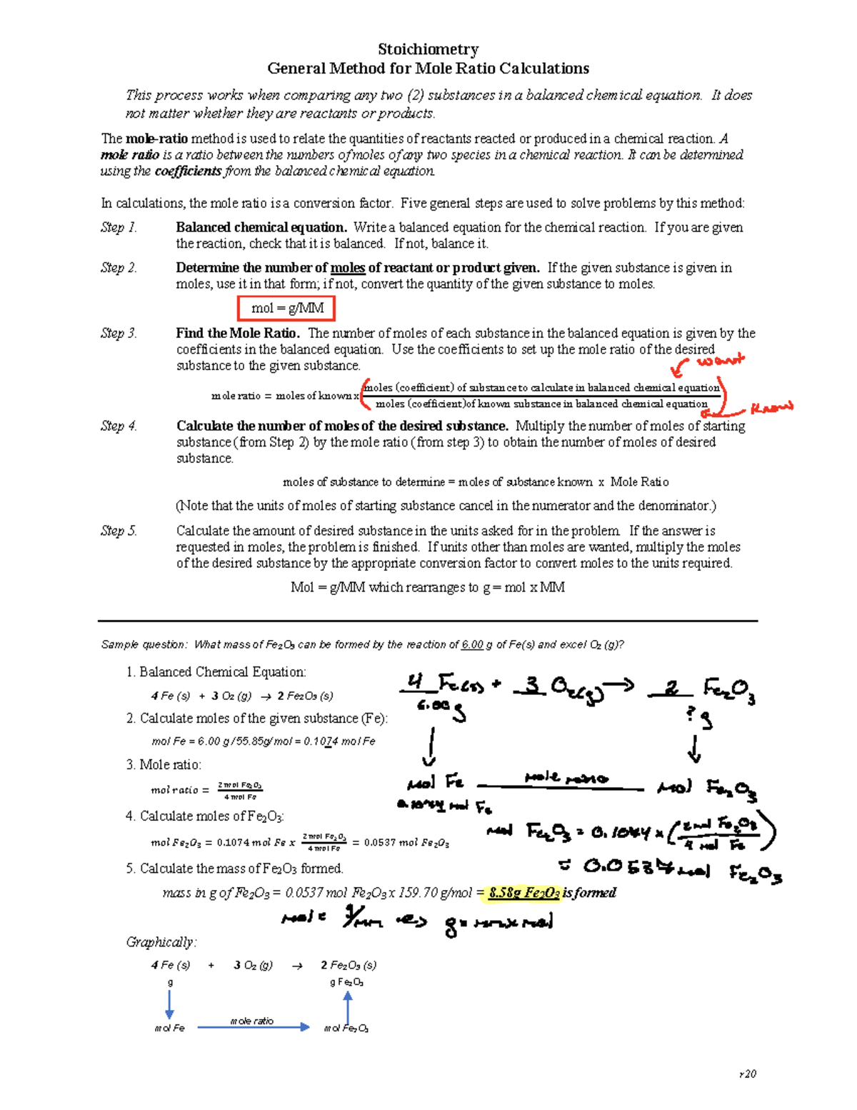 Chemistry 152 Chapter 4 Notes - Stoichiometry General Method for Mole ...