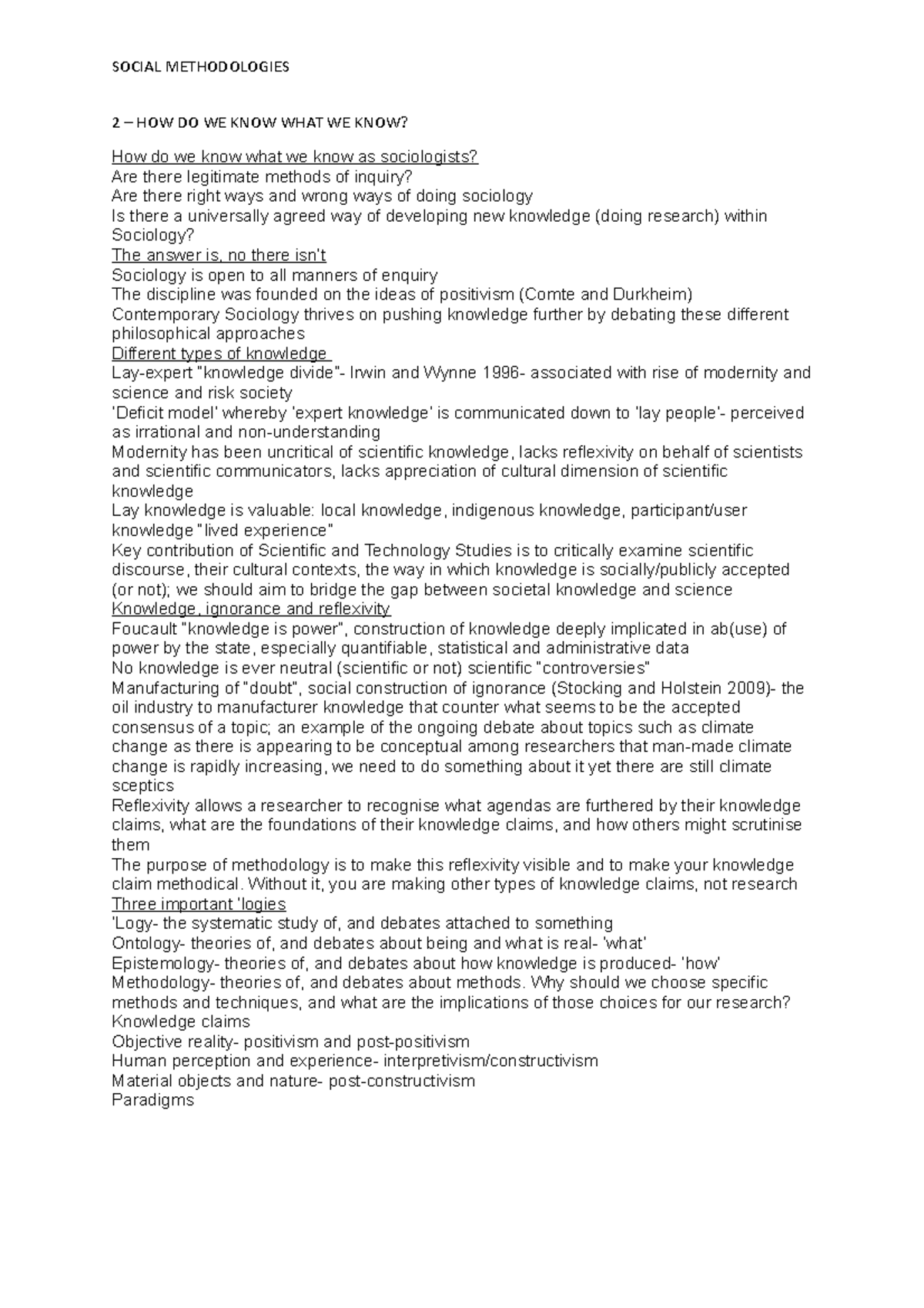 Social Methodologies Term 1 and Term 2 - 2 – HOW DO WE KNOW WHAT WE ...
