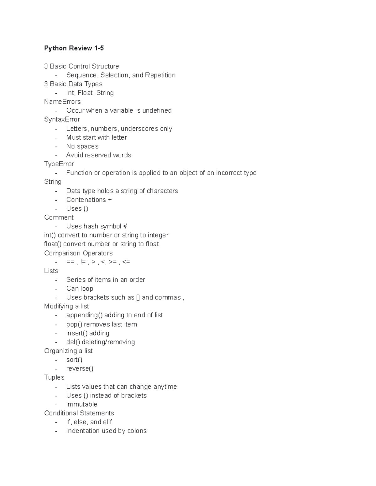 110A Final - Python Review 1- 3 Basic Control Structure - Sequence ...