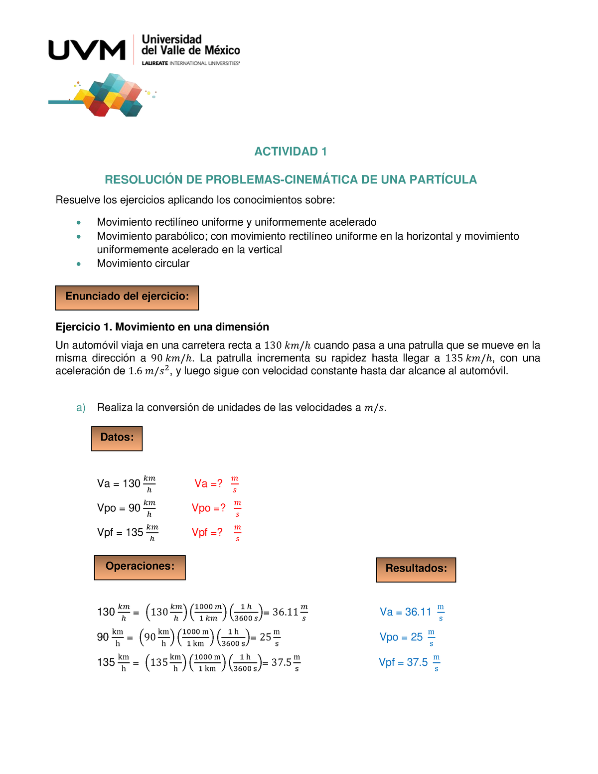 Actividad 1 Física UVM - Ejercicios - Física - UVM - Studocu