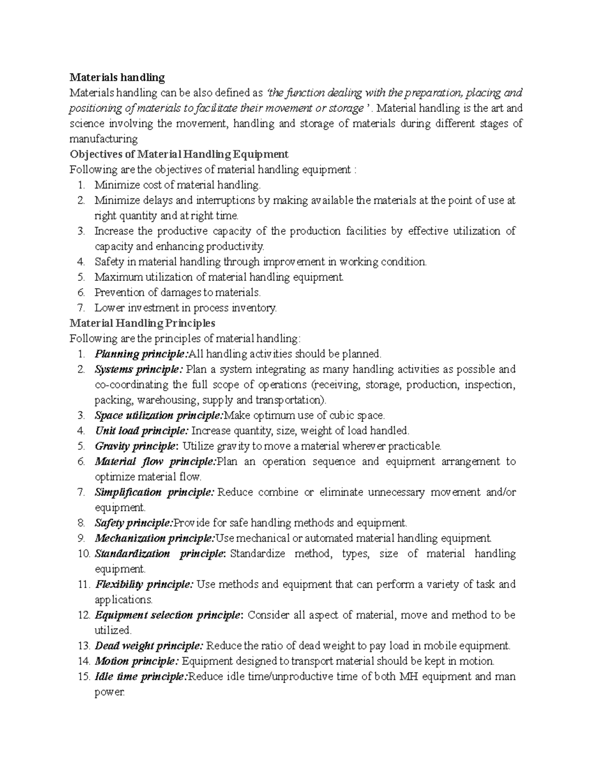 Materials handling Lecture notes 1 Materials handling Materials handling can be also defined