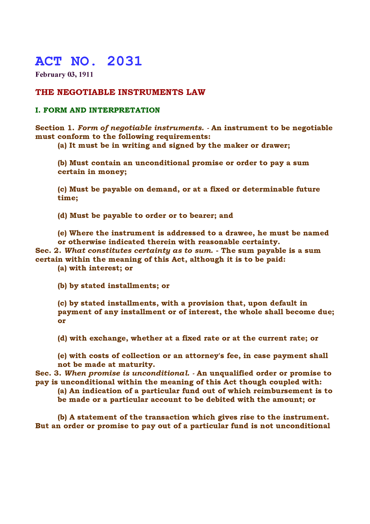 A LAW ON Negotiable Instruments RA 2031 ACT NO 2031 February 03   Thumb 1200 1698 