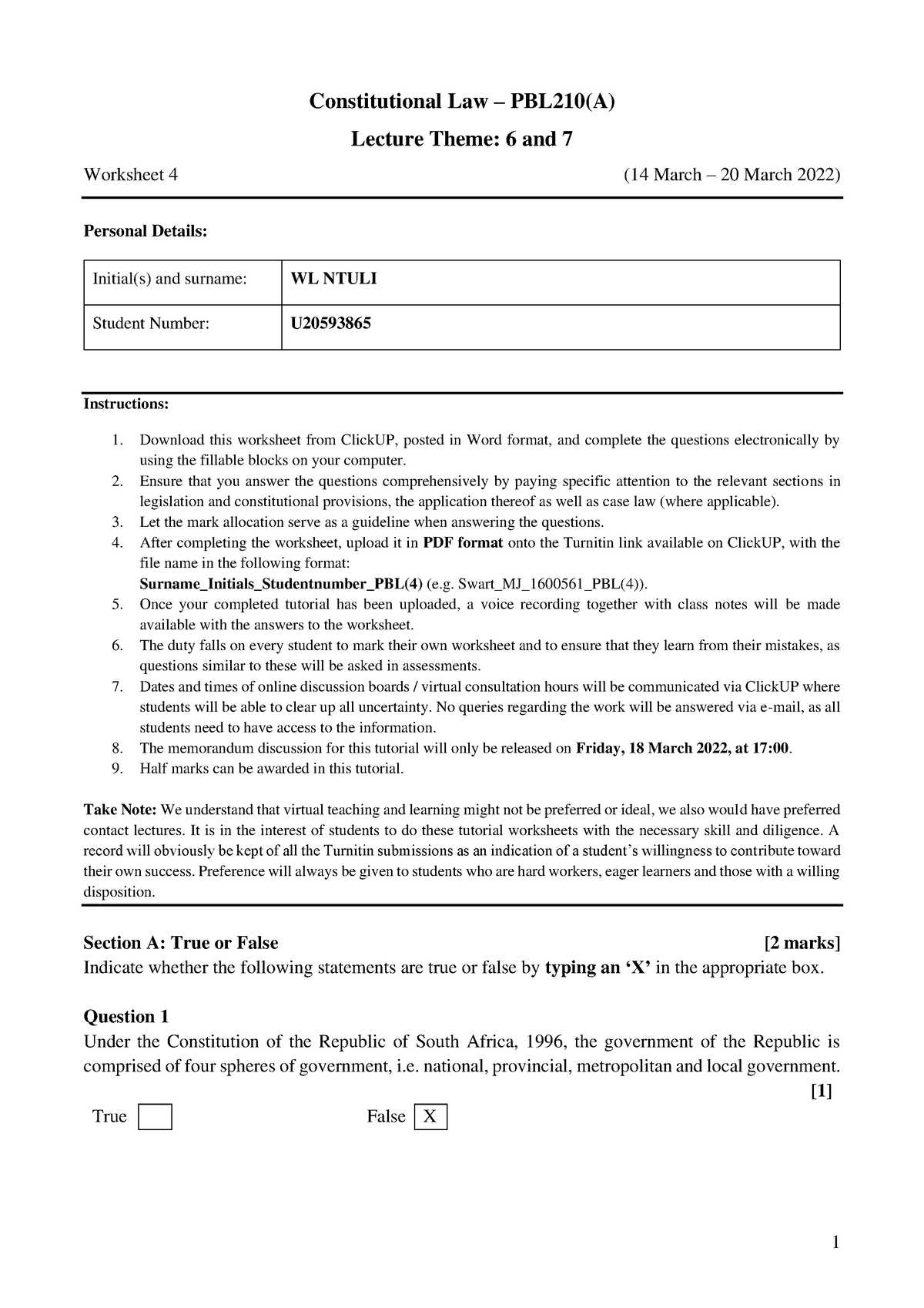 Ntuli WL 20593865 PBL - This Is A Lecture Note For The PBL 110 Module ...