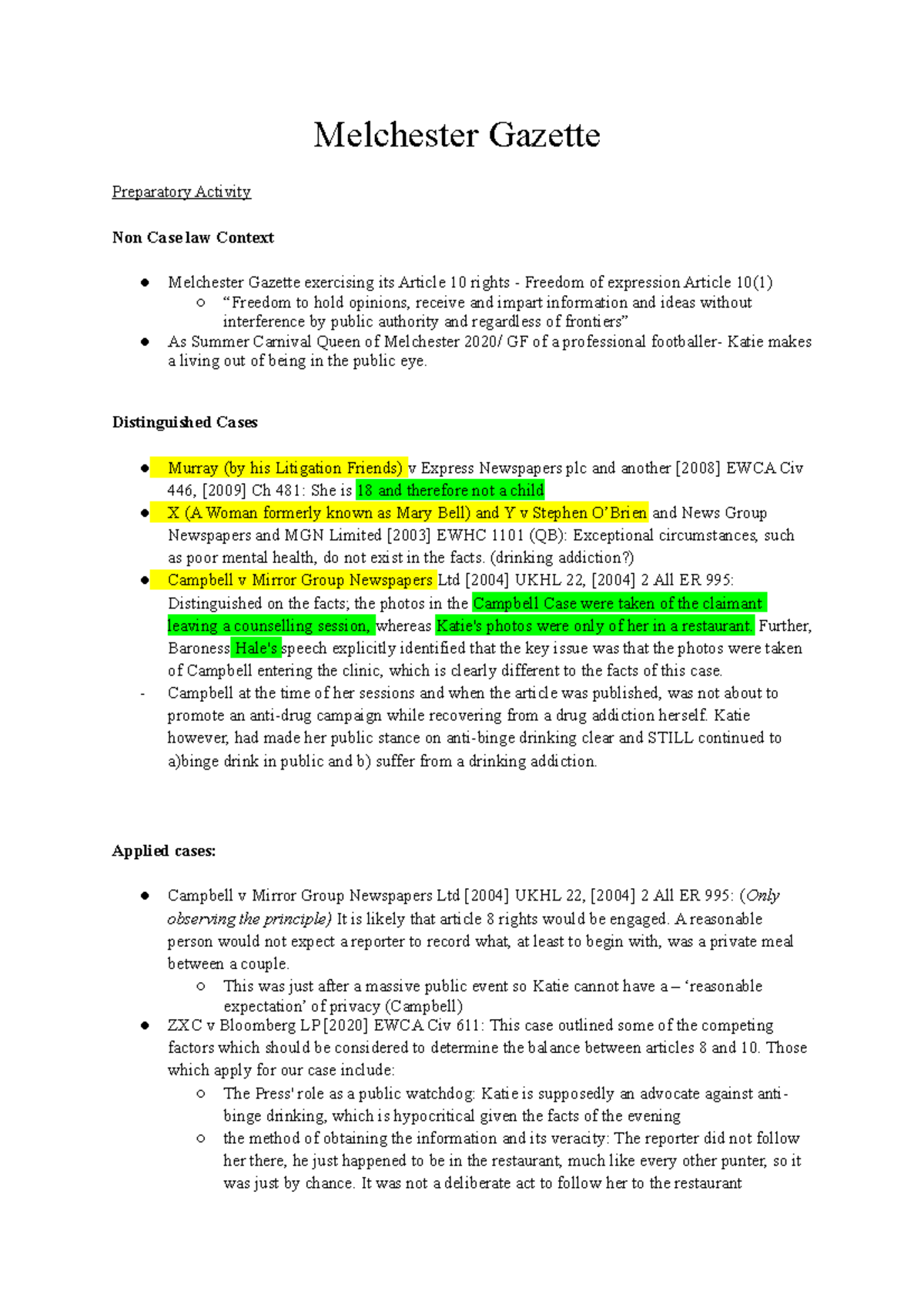 Public Law Group Task - rights v freedoms - Melchester Gazette ...