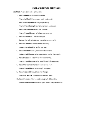 Grammar 10 1 - ejercicios - Alumno: Yerevy Giomar de la cruz calla UNIT ...