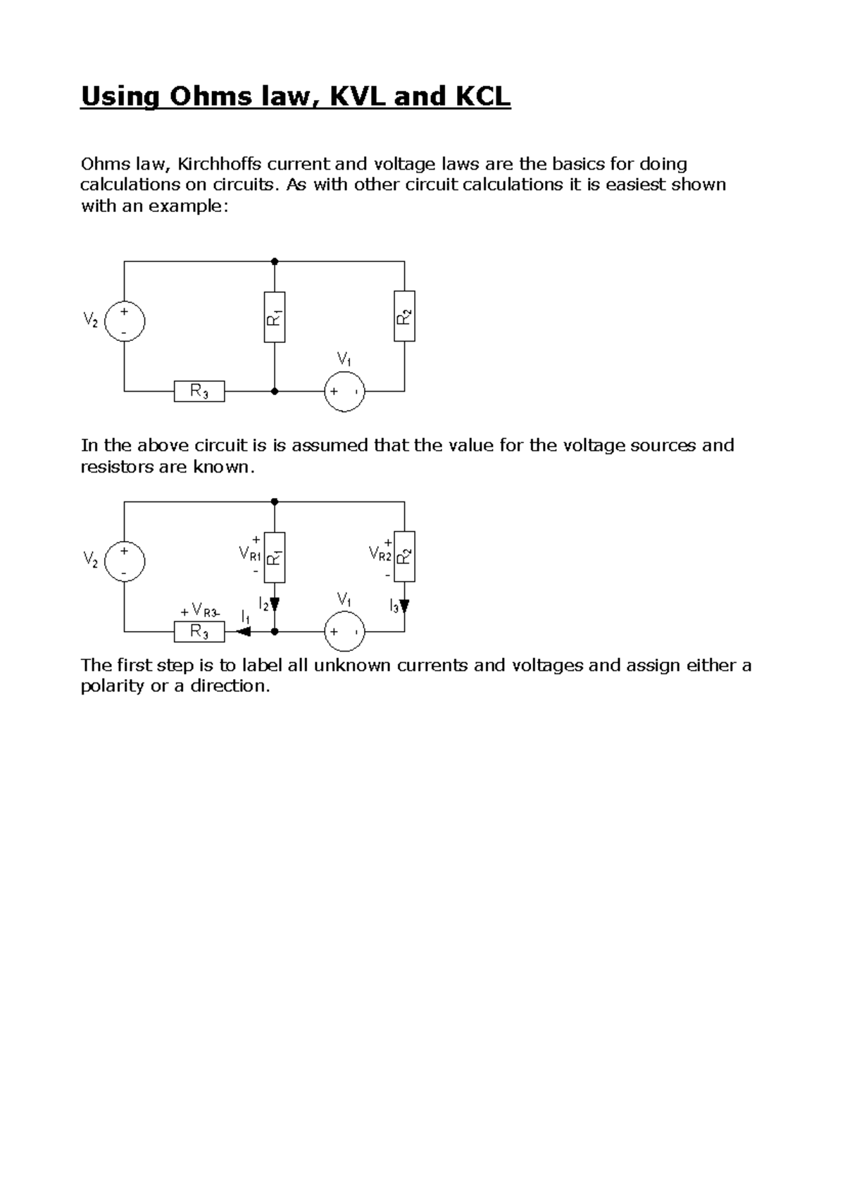 Using Ohms Law Kvl And Kcl Using Ohms Law Kvl And Kcl R1 V2 R2