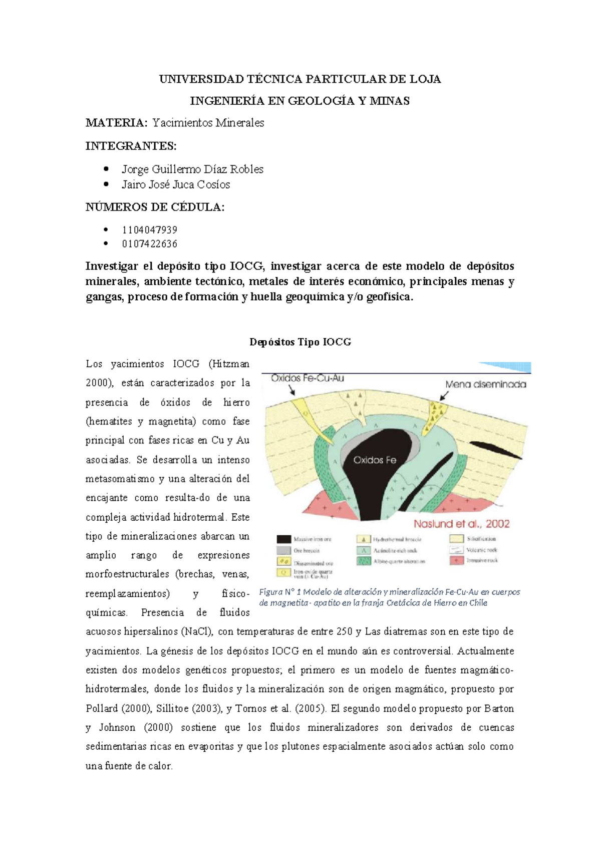 Depósitos Tipo IOCG - Los yacimientos IOCG (Hitzman 2000), están ...