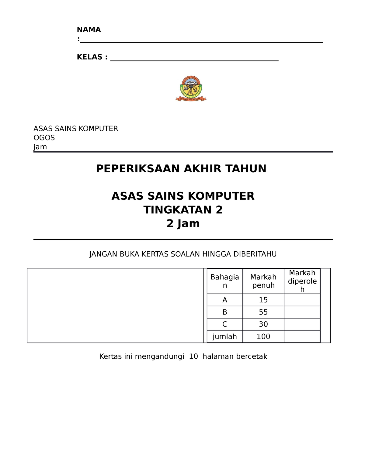 contoh assignment sains computer