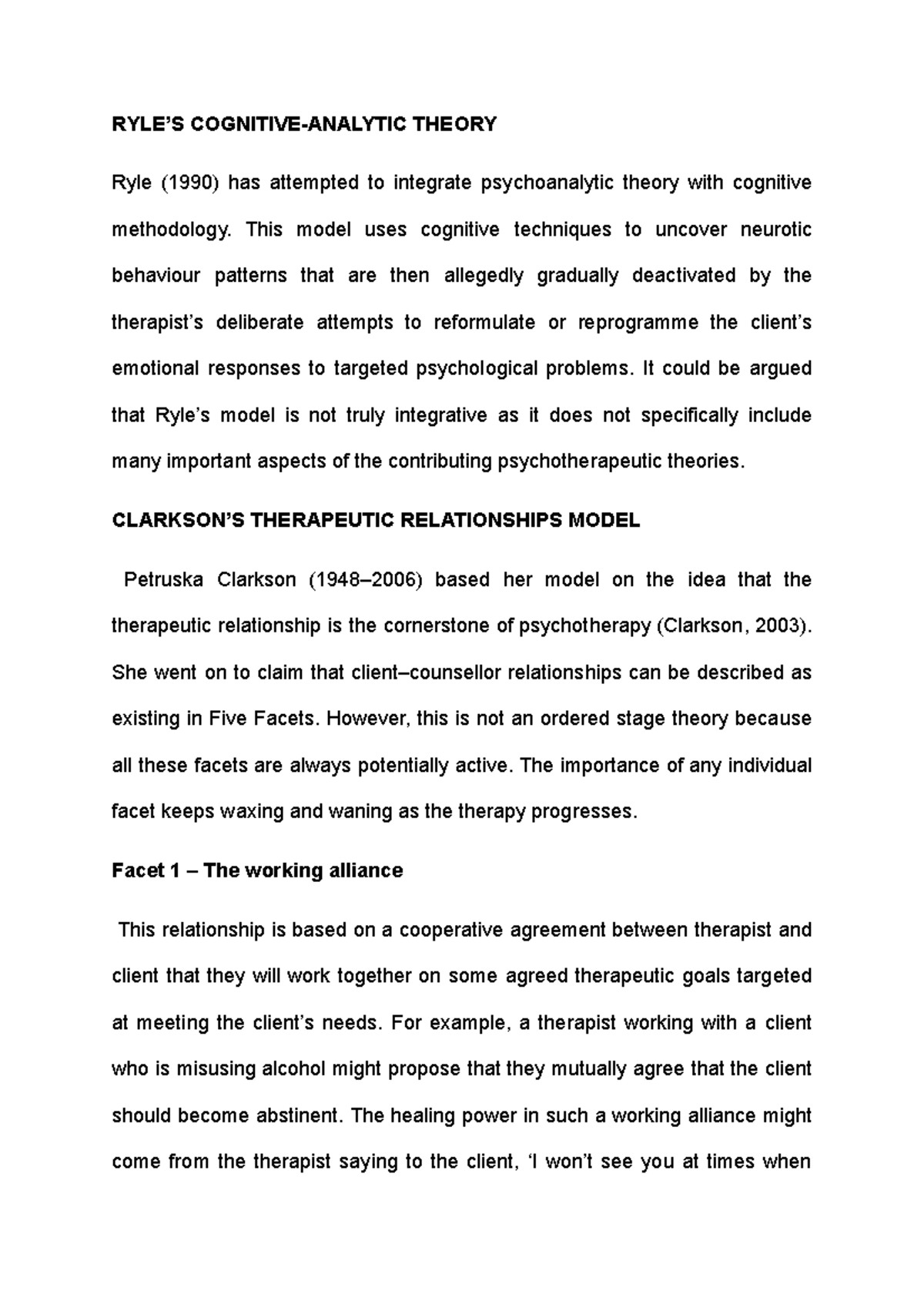 THE RYLE’S Cognitive- Analytic Theory - RYLE’S COGNITIVE-ANALYTIC ...