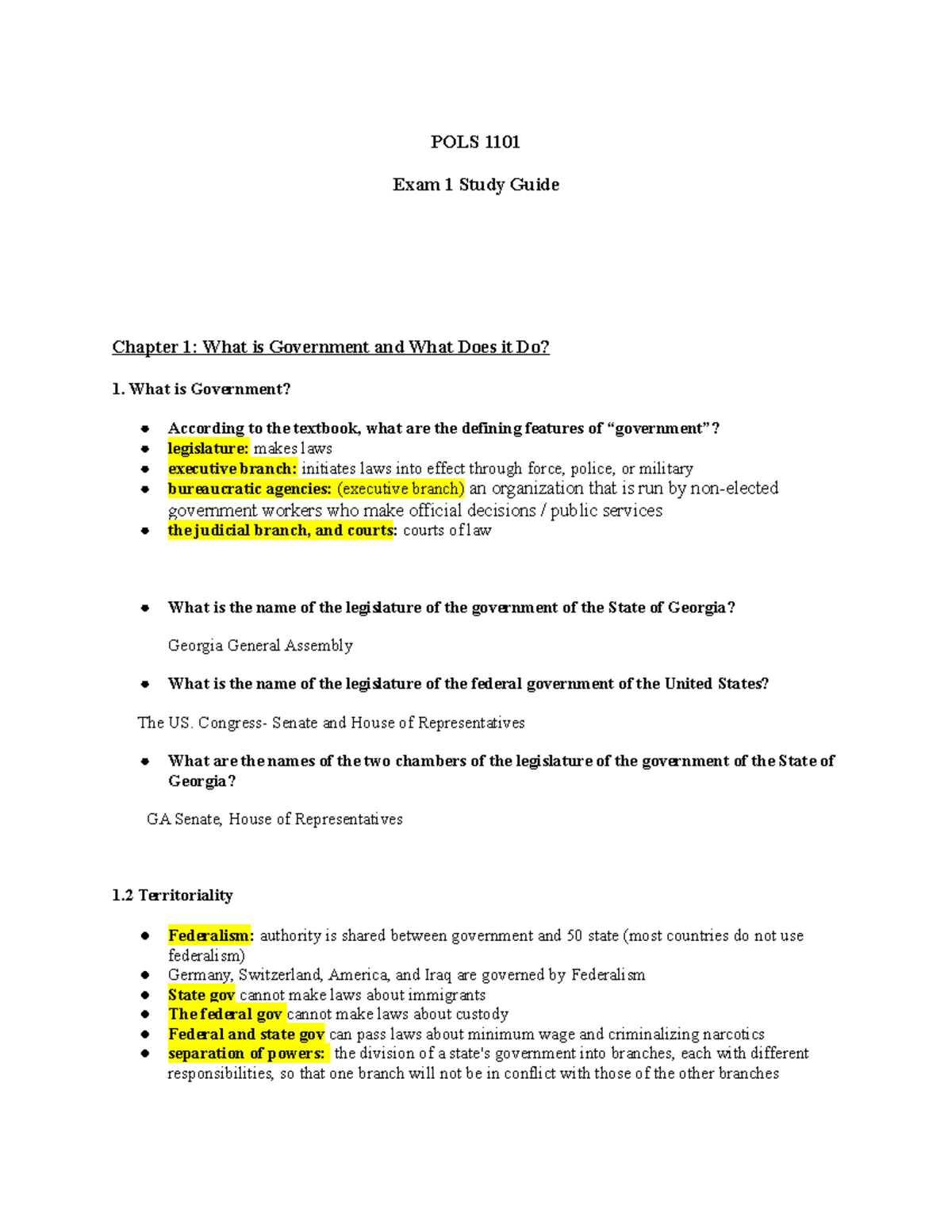 Study Guide Government - POLS 1101 Exam 1 Study Guide Chapter 1: What ...