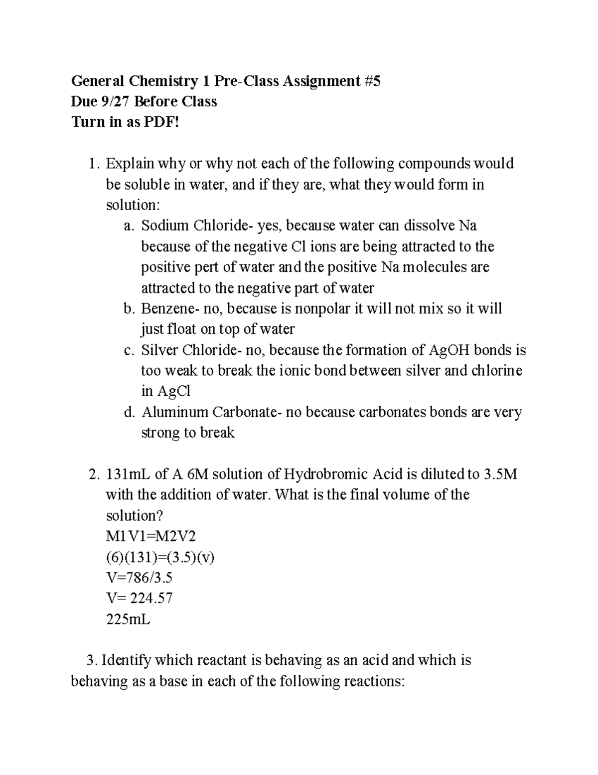 PCA 5 - Pre class assignment - General Chemistry 1 Pre-Class Assignment ...