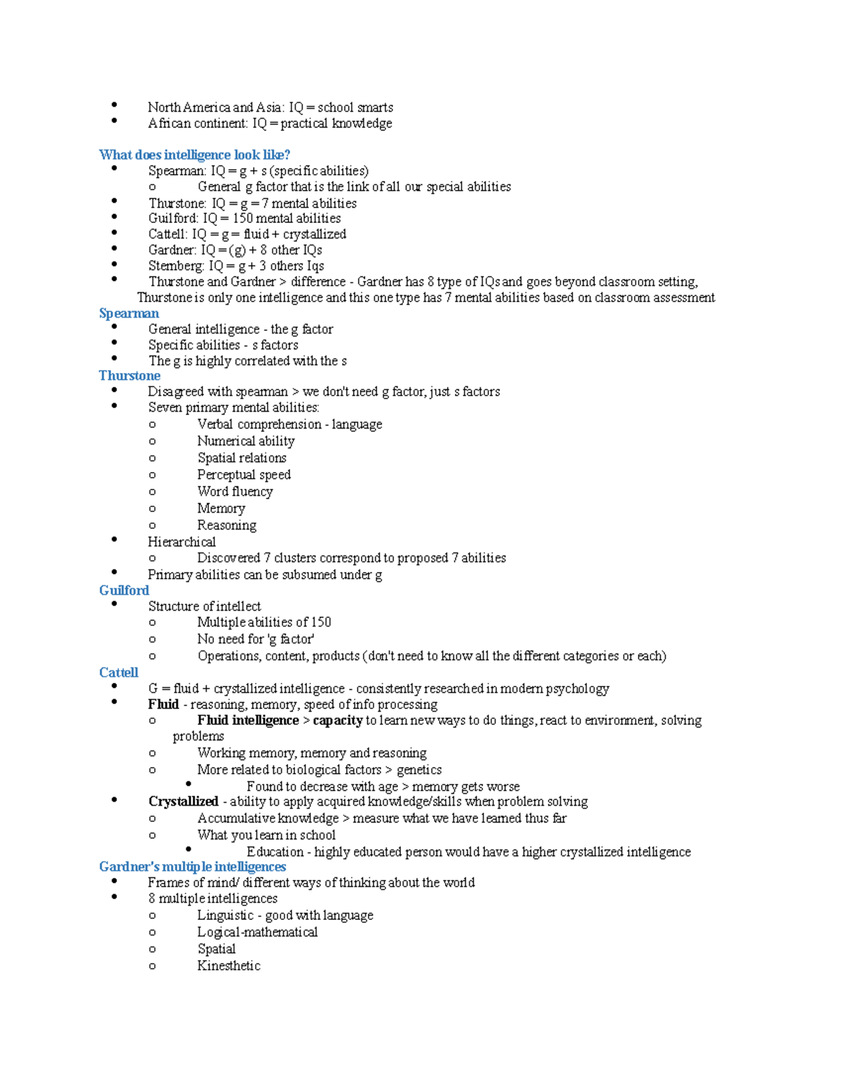 Ch. 10 Intelligence - Lecture notes 10 - North America and Asia: IQ ...