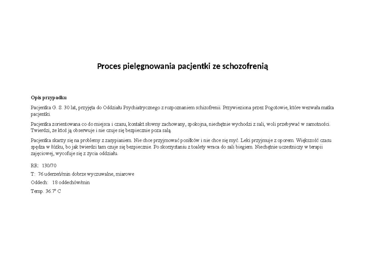 Proces-pielęgnowania-psychiatria - Proces Pielęgnowania Pacjentki Ze ...