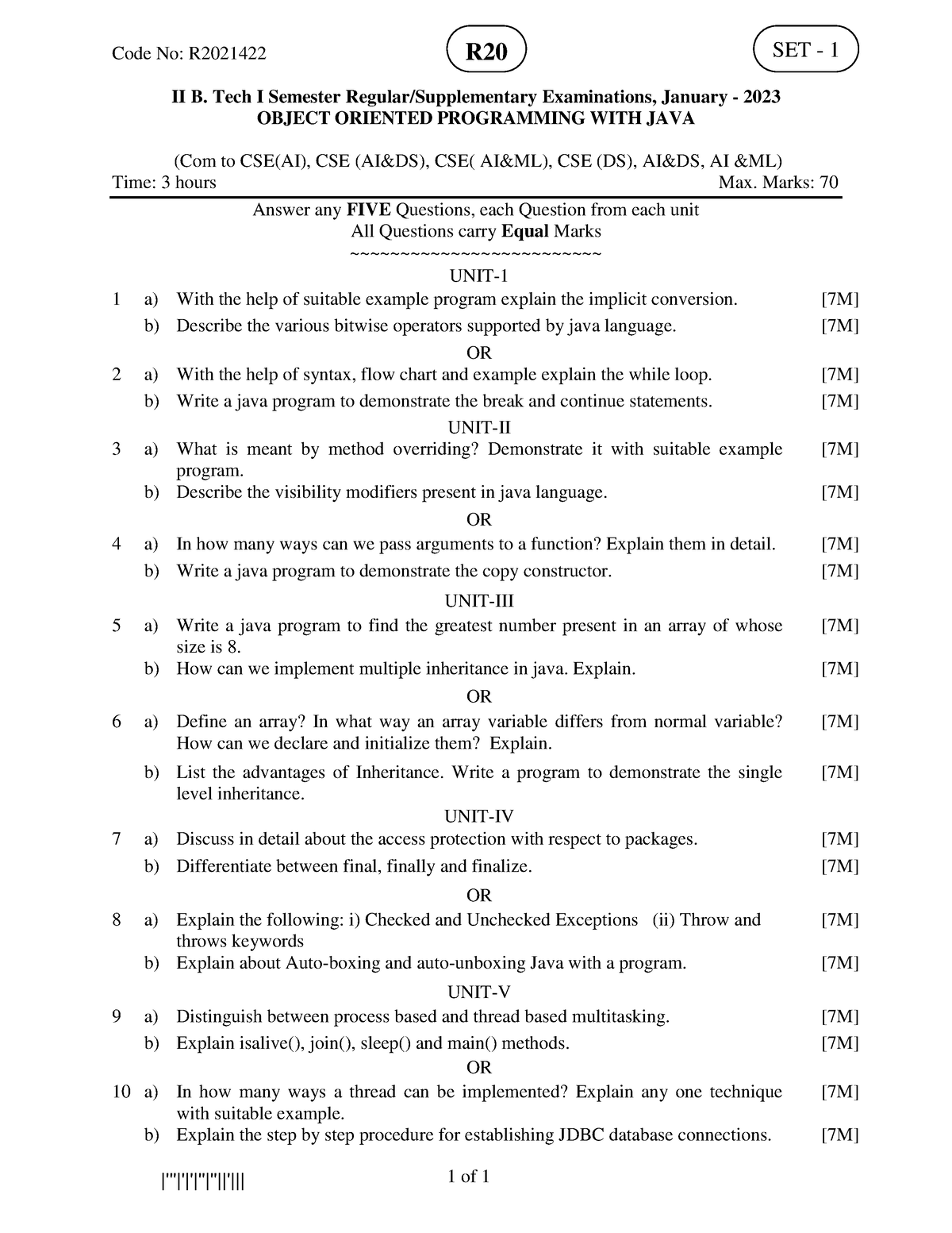 Object Oriented Programming WITH JAVA Jan 2023 - Code No: R II B. Tech ...