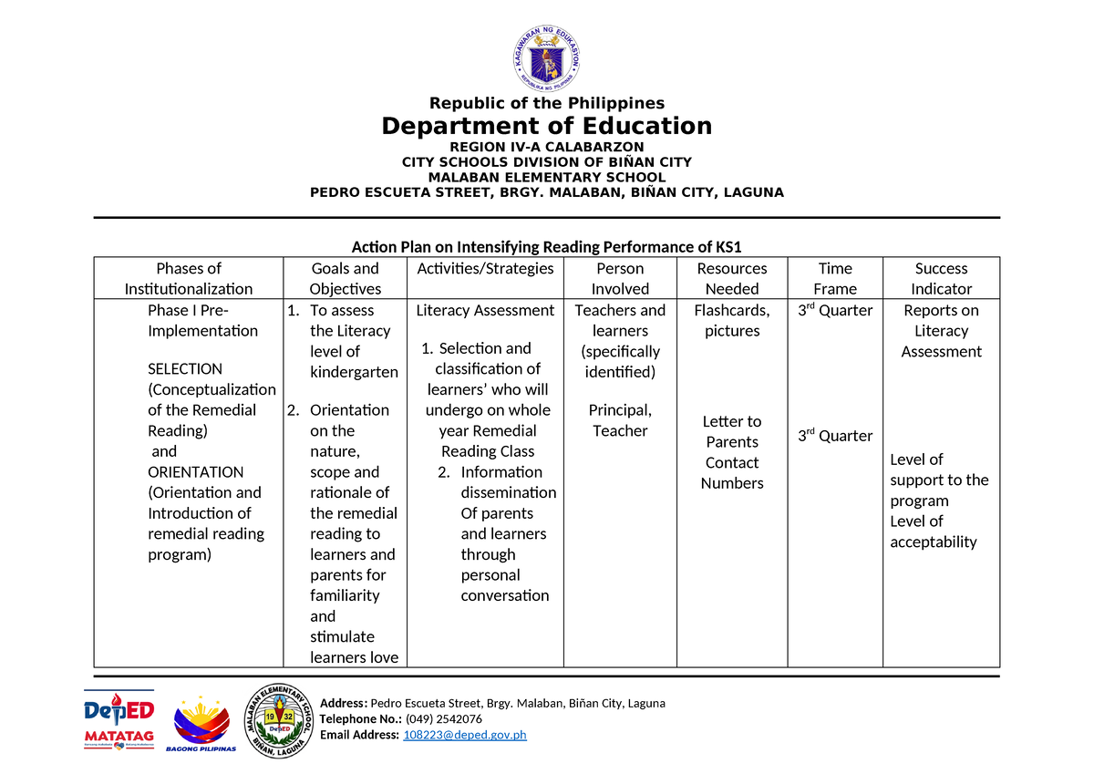 Kinder Catch UP Friday Action PLAN - Republic of the Philippines ...