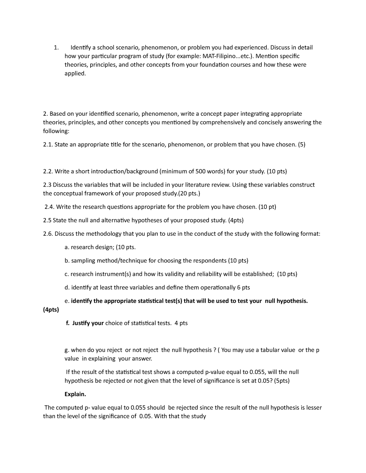 Sample test research - Identify a school scenario, phenomenon, or ...