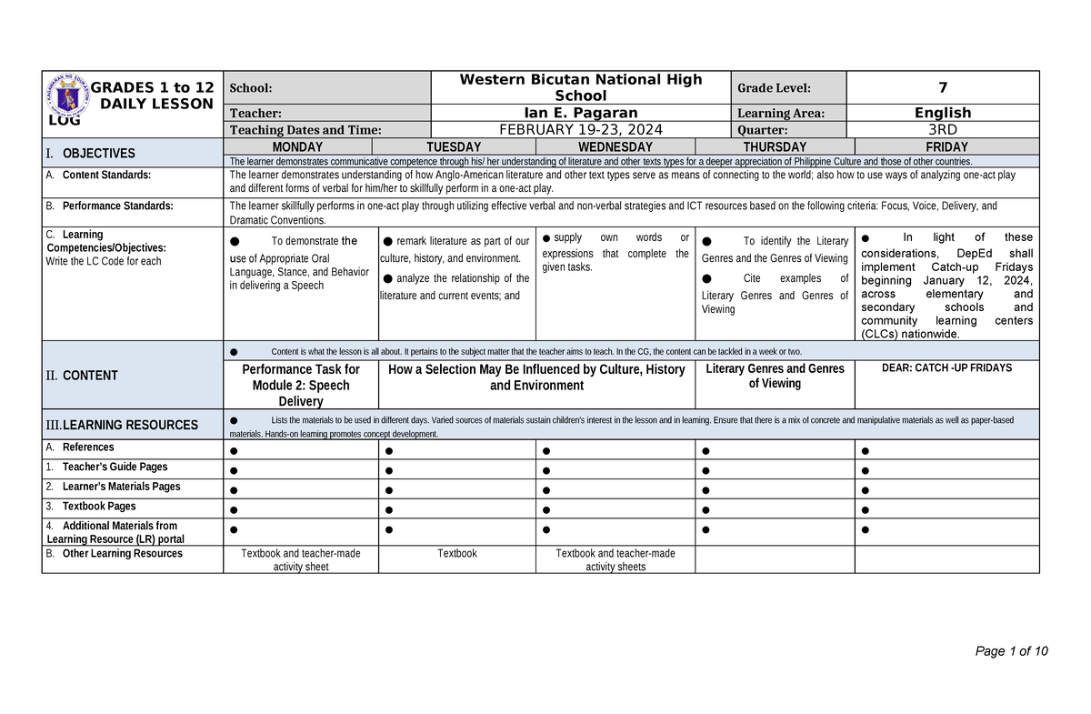 DLL FEB19-23 2024 - A SEMI DETAIL LESSON PLAN - GRADES 1 to 12 DAILY ...