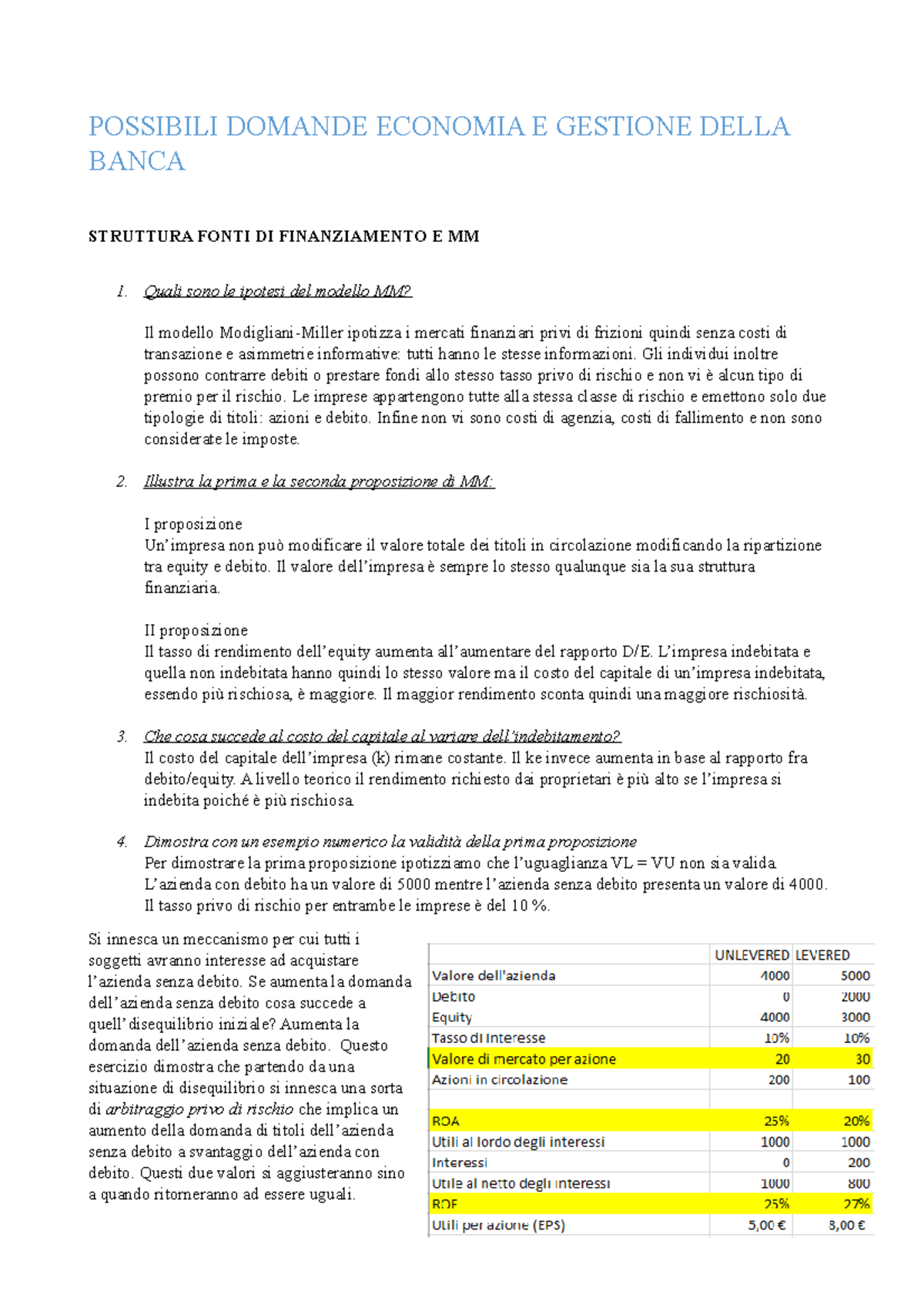 Possibili Domande Economia E Gestione Della Banca - POSSIBILI DOMANDE ...