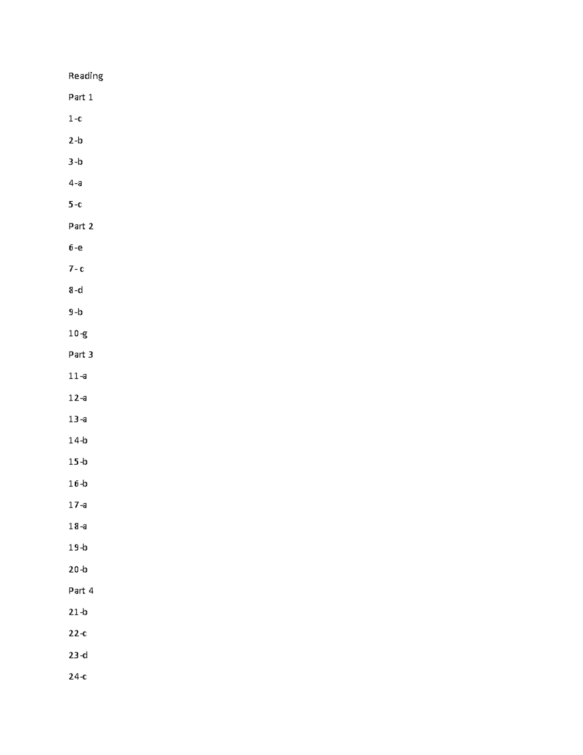 Reading 1 - fffffffffffffffff - Reading Part 1 1-c 2-b 3-b 4-a 5-c Part ...