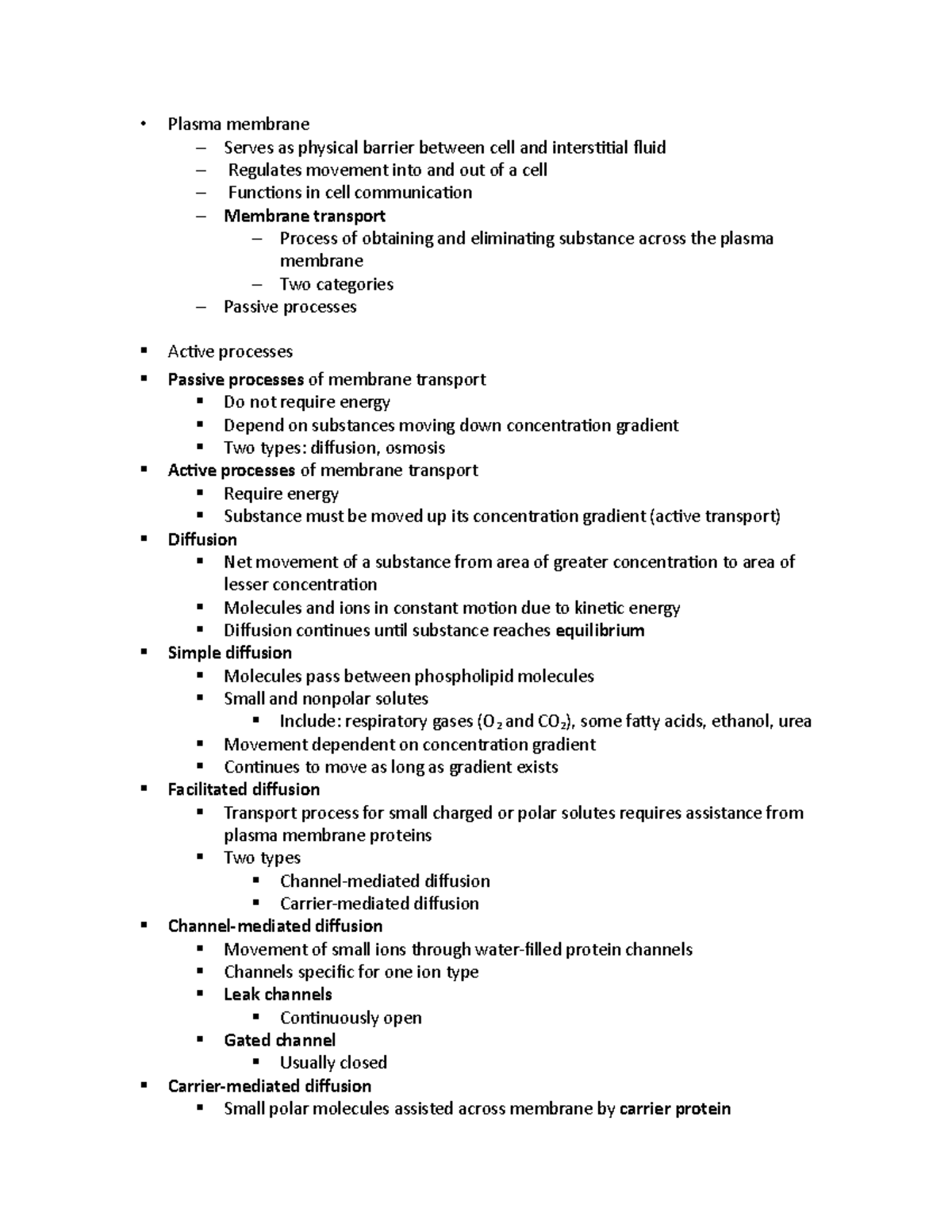 Biol Chapter 4b - Marcus Medina - Plasma membrane Serves as physical ...