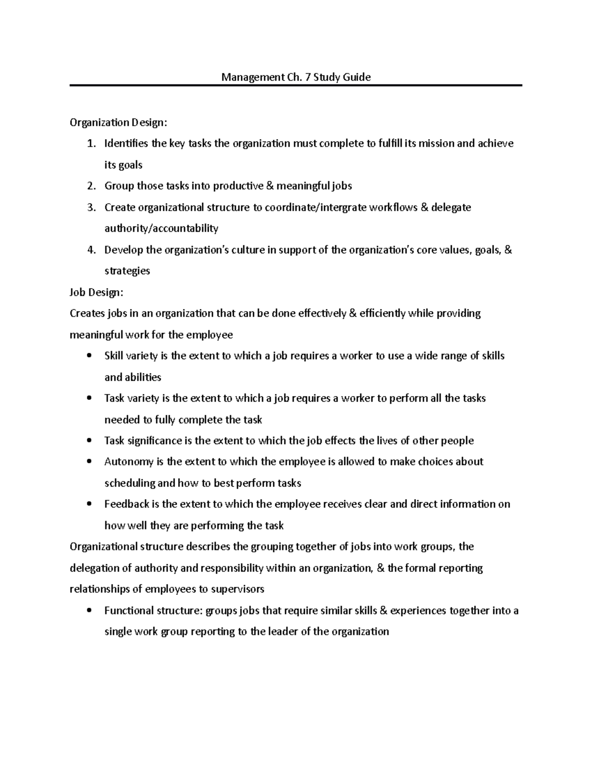 Mgmt Ch 7 Study Guide Professor Vogelmann Management Ch 7 Study Guide Organization Design Mgmt Ch 7 Study Guide Professor Vogelmann Management Ch 7 Study Guide Organization Design