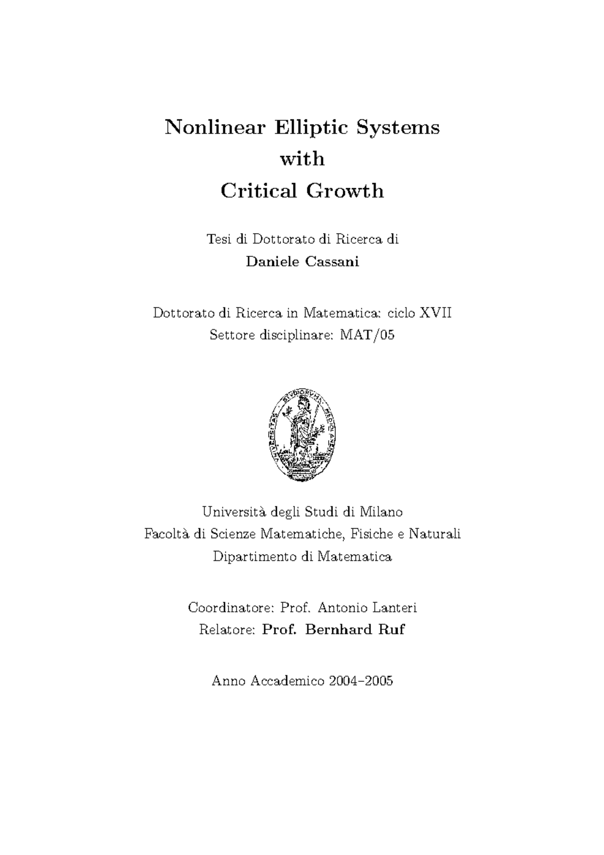 Nonlinear Elliptic Systems with Critical - Nonlinear Elliptic Systems ...