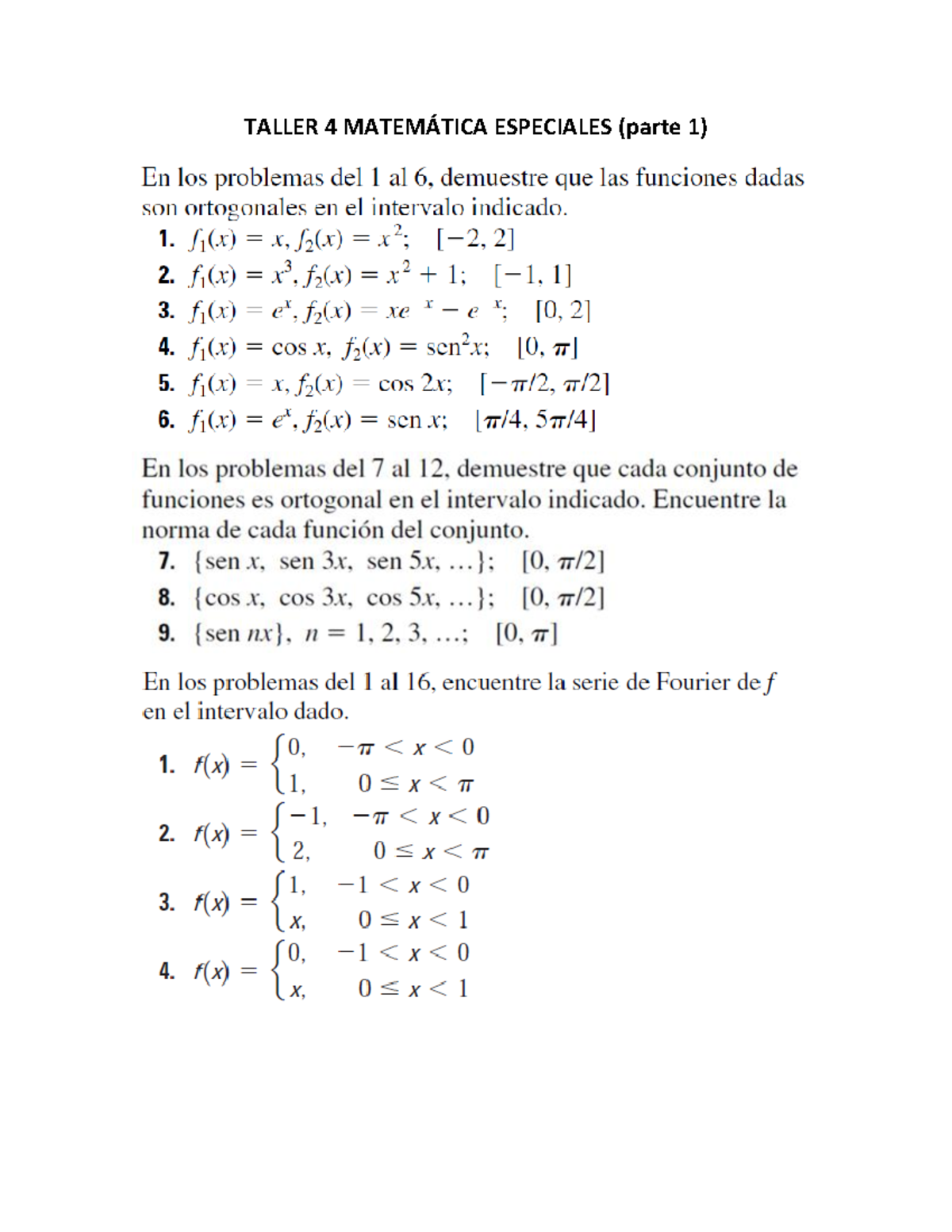 Taller 4 Matemática Especiales (parte 1) - TALLER 4 MATEMÁTICA ...