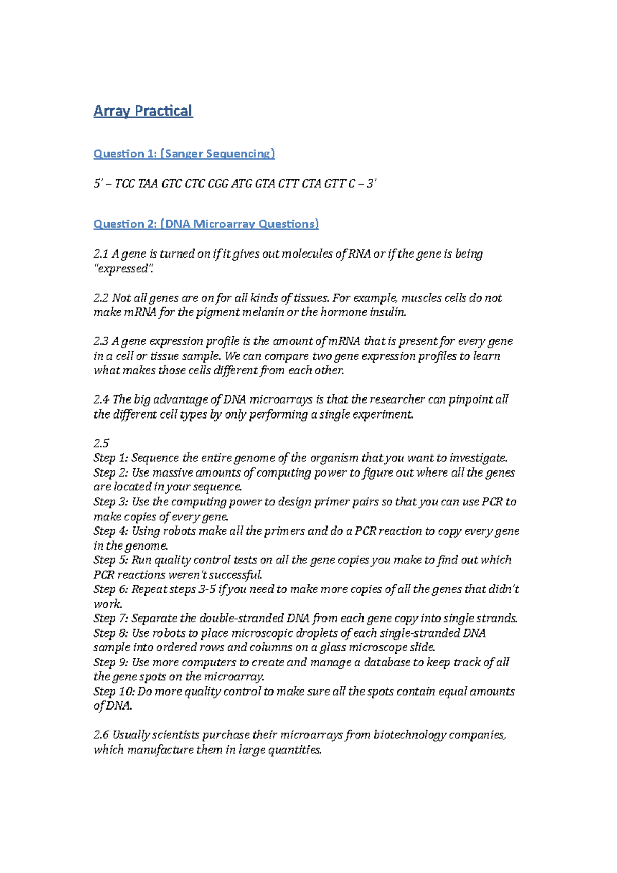 Array Practical - ANSWERS - Array Practical Question 1: (Sanger ...