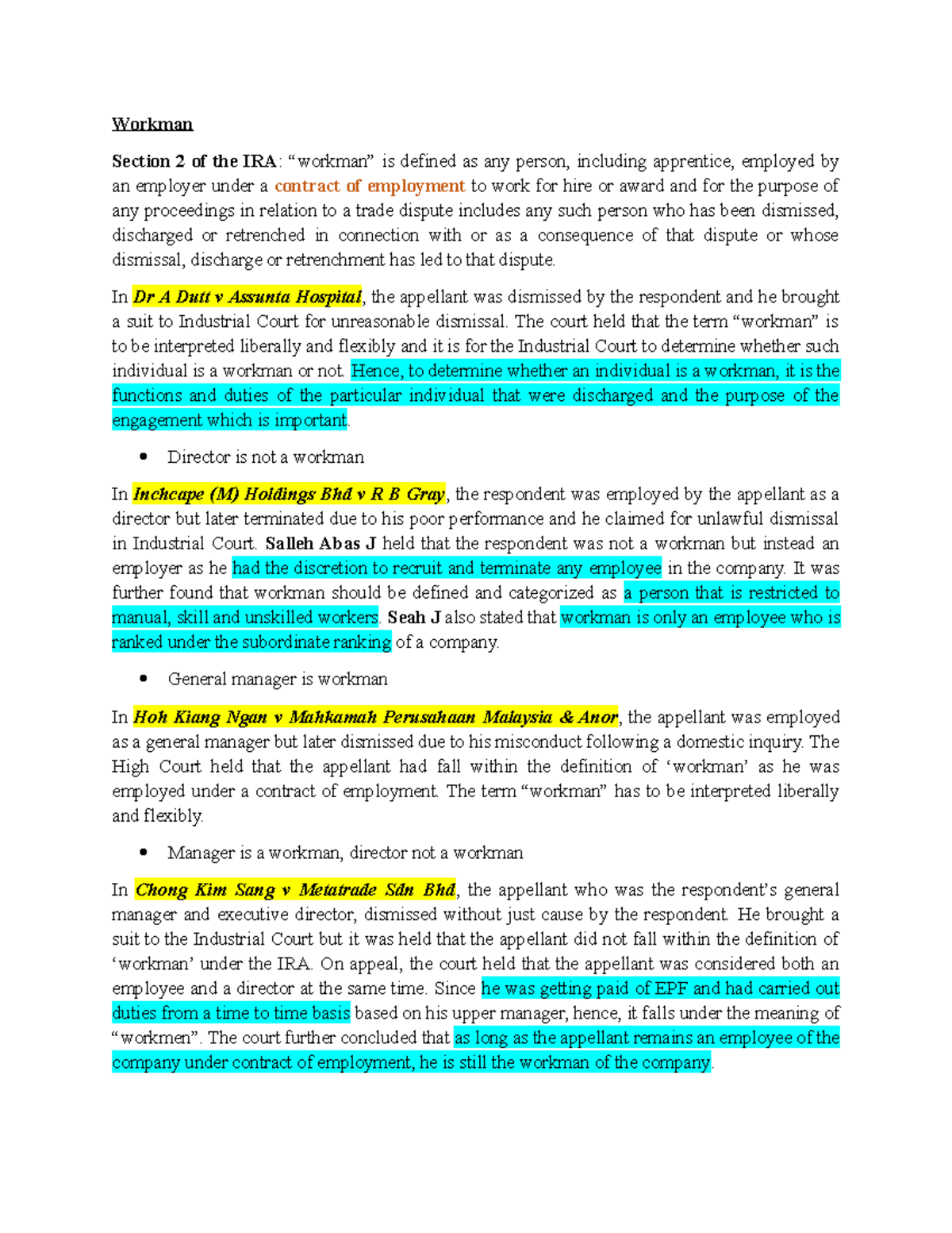 Workman - Workman Section 2 of the IRA : “workman” is defined as any ...