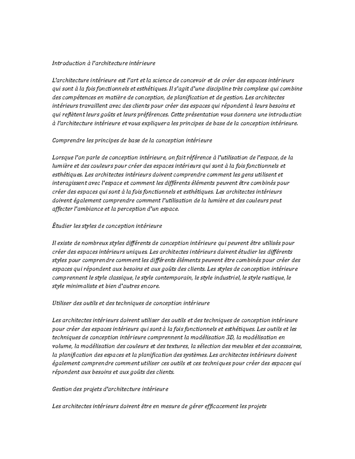 Interior Design Notes de cours - Introduction à l'architecture ...