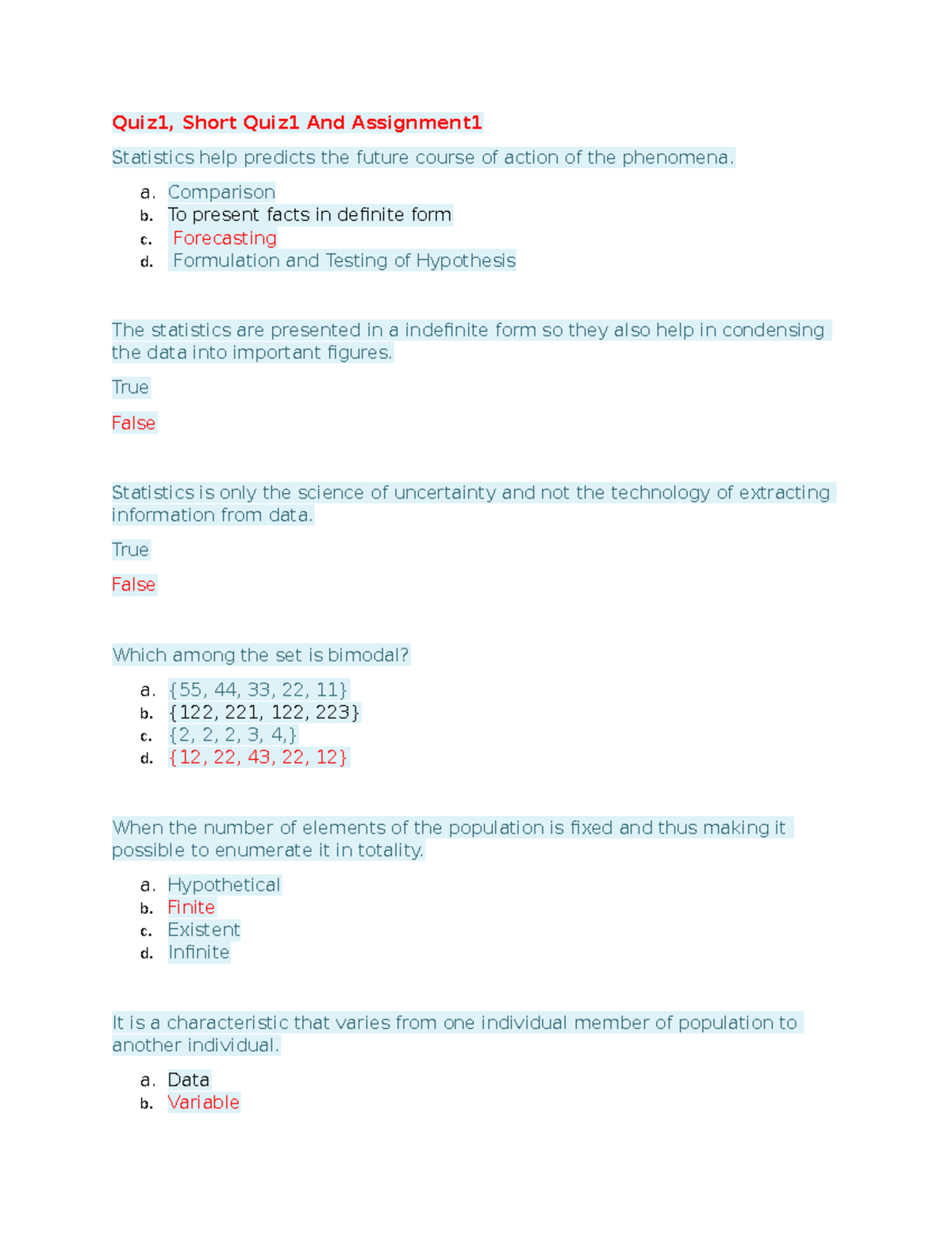 BL IT 6210 Quantitative Methods - Quiz1, Short Quiz1 And Assignment ...