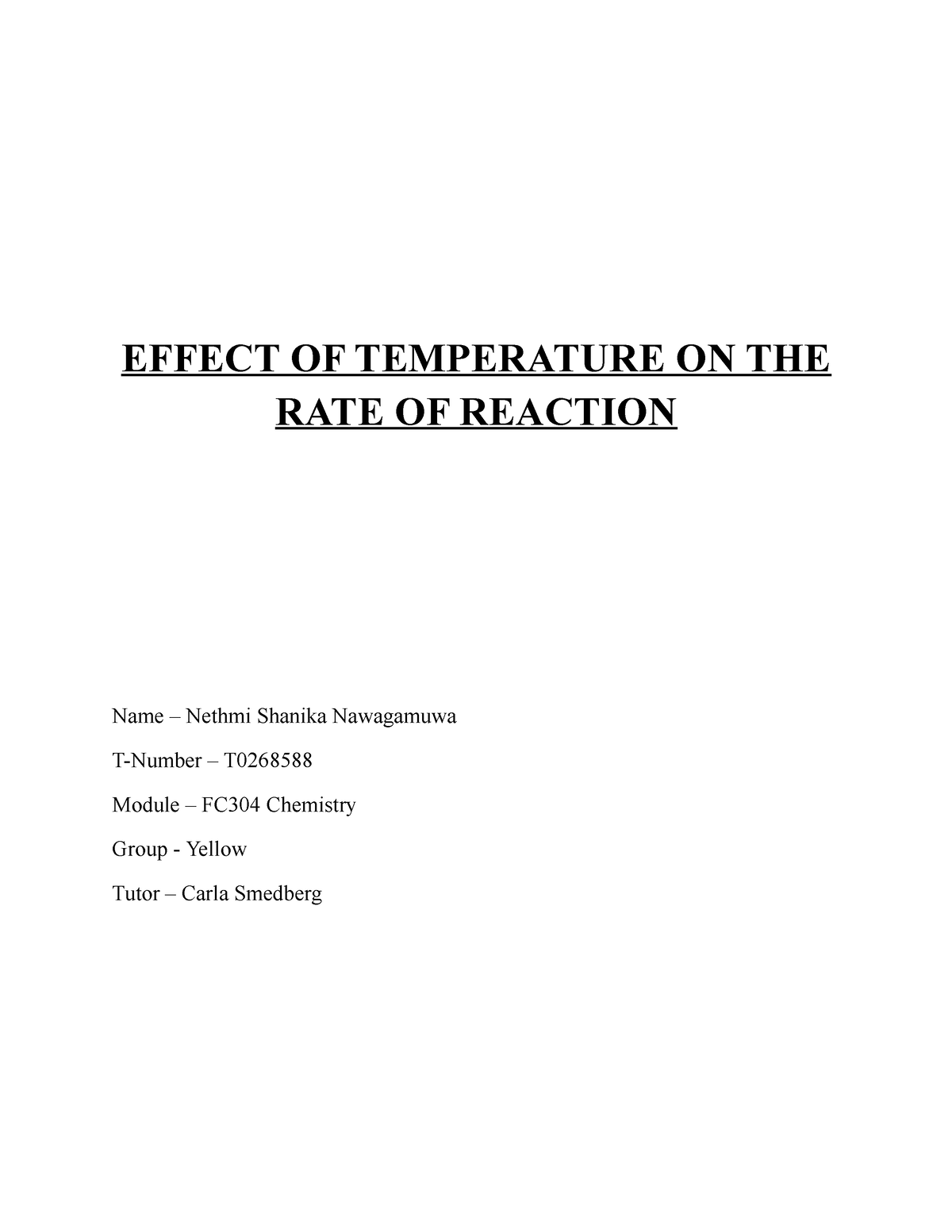 effect of temperature on rate of reaction experiment lab report