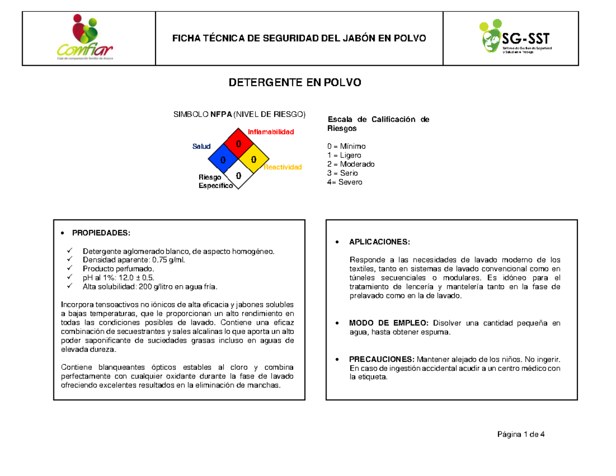 7.7 HS Jabon Polvo - ficha de datos de seguridad - DETERGENTE EN POLVO