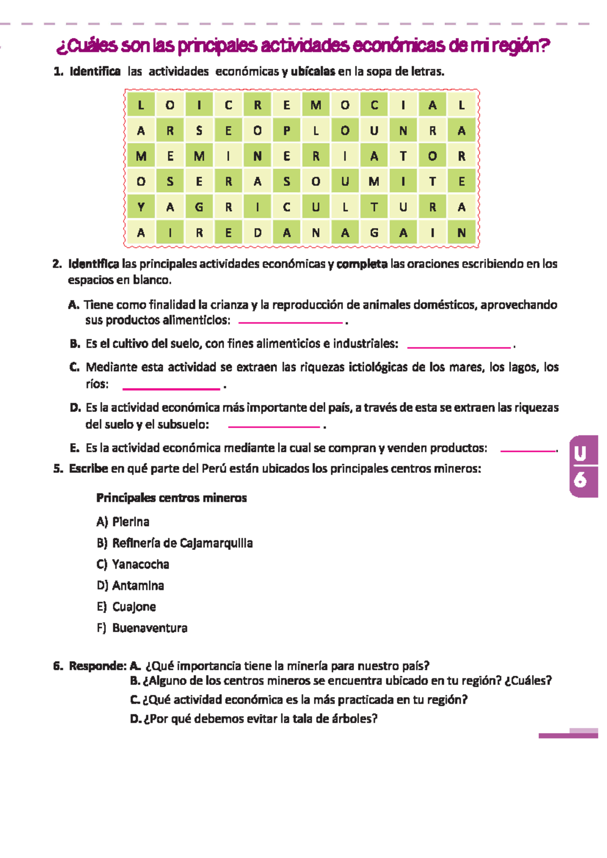 ACT 3 - ACTIVIDADES ECONÓMICAS DE MI REGIÓN - son las principales ...