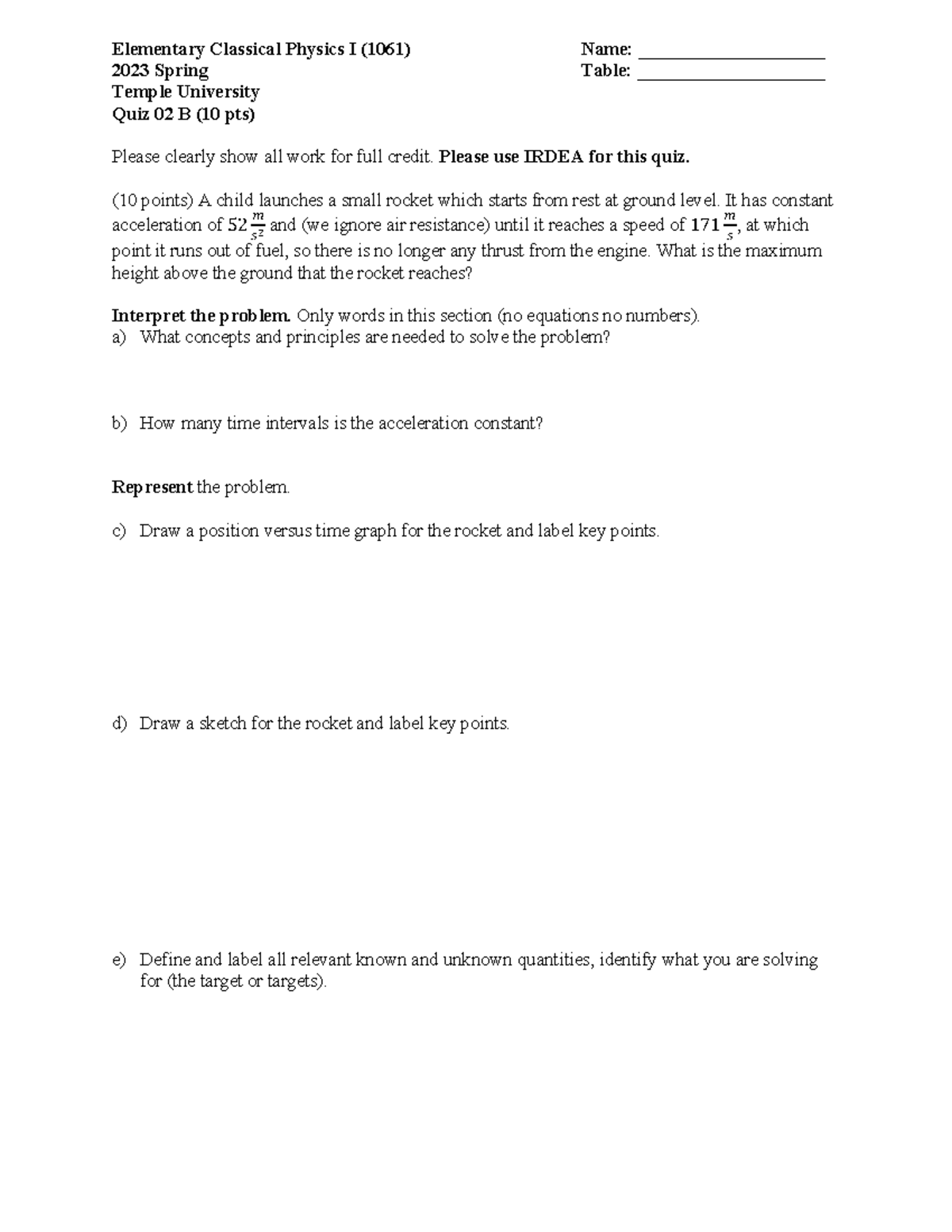 1061 23S Quiz02 B1 - Elementary Classical Physics I (1061) Name ...