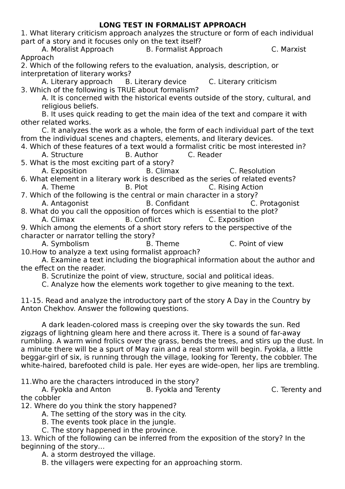 LONG TEST IN Formalist Approach - LONG TEST IN FORMALIST APPROACH What ...