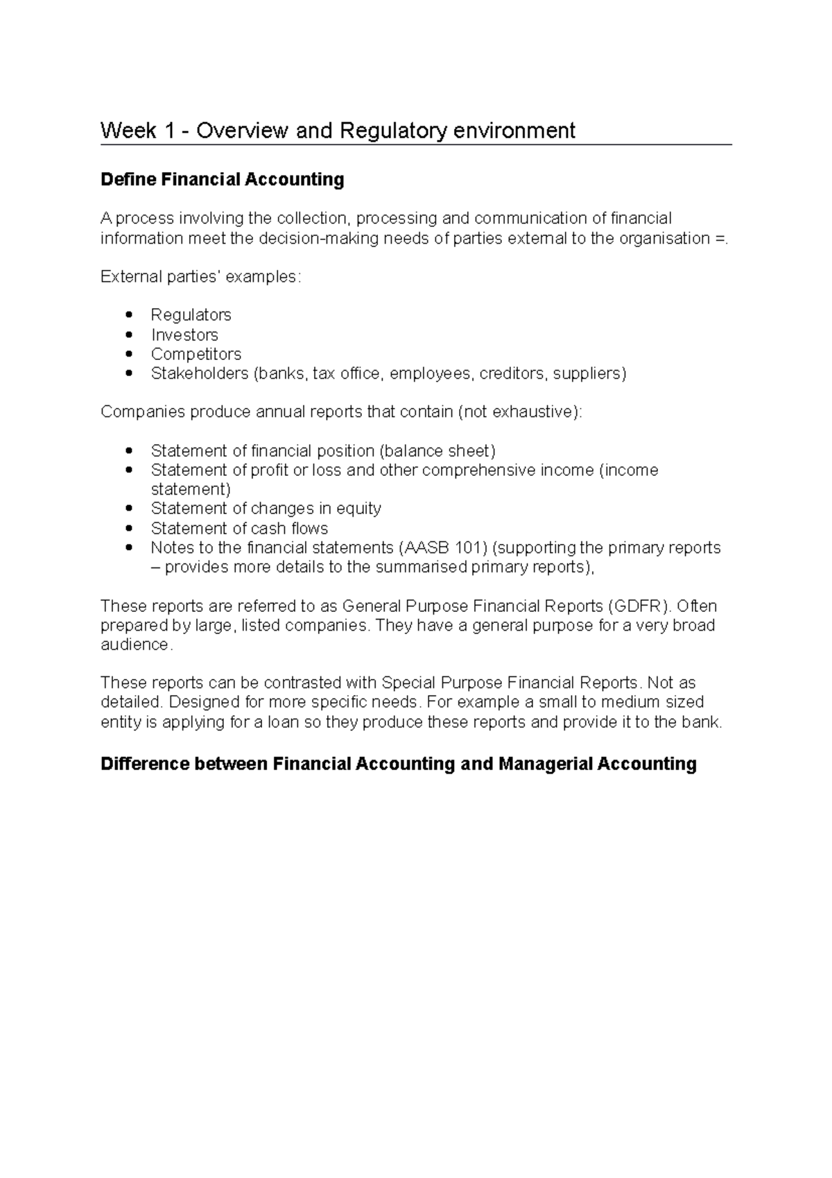Week 1 Notes For Ayb200 Week 1 Overview And Regulatory Environment Define Financial Week 1 Notes For Ayb200 Week 1 Overview And Regulatory Environment Define Financial